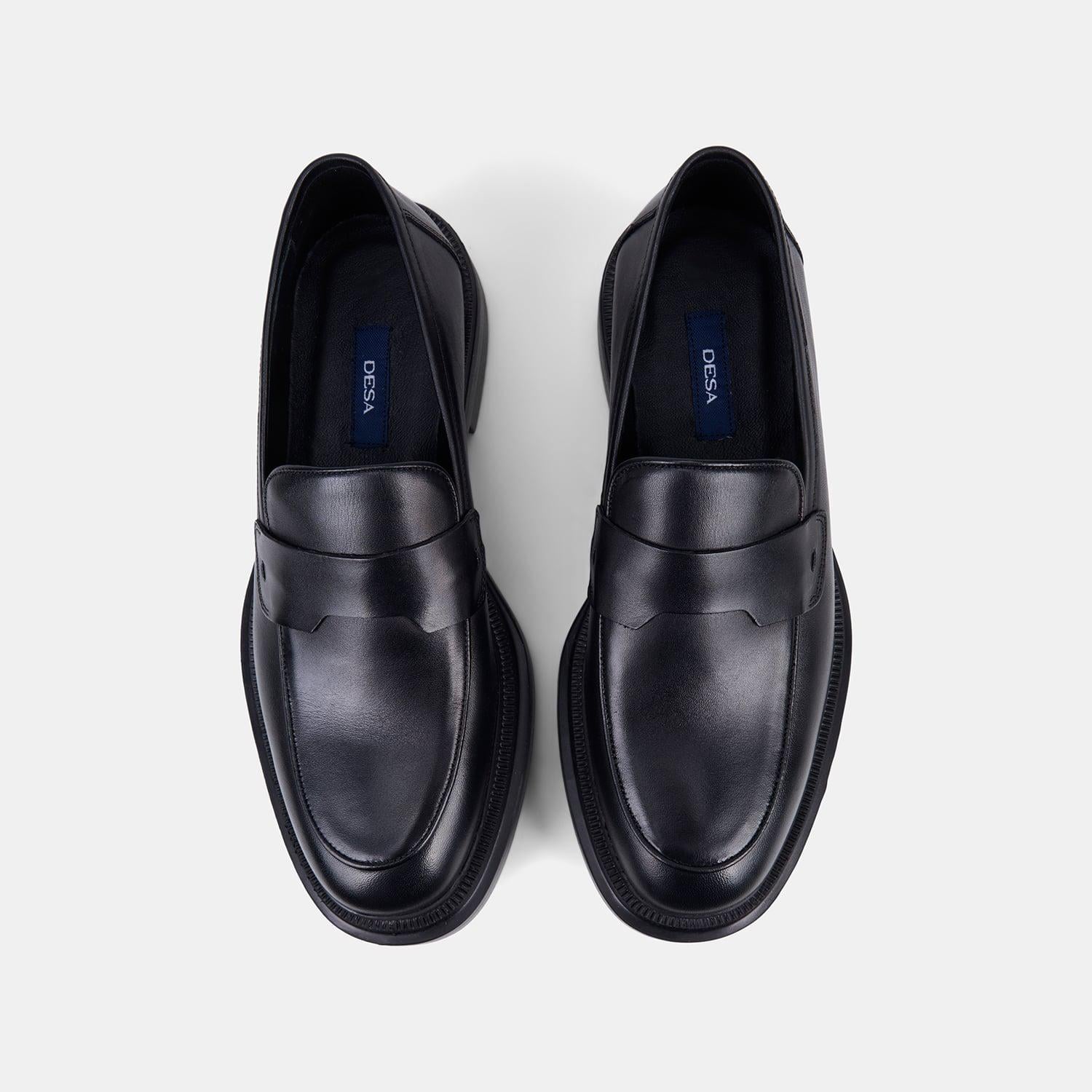 Erkek Siyah Kalın Tabanlı Klasik Deri Loafer