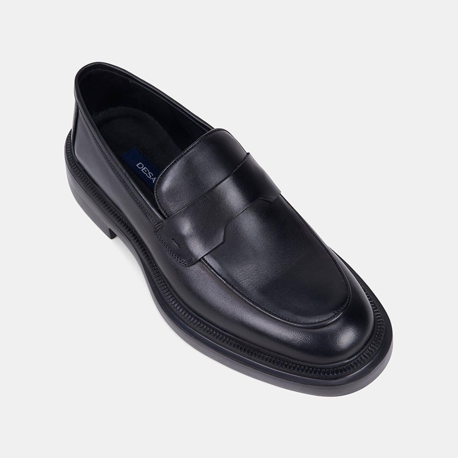 Erkek Siyah Kalın Tabanlı Klasik Deri Loafer