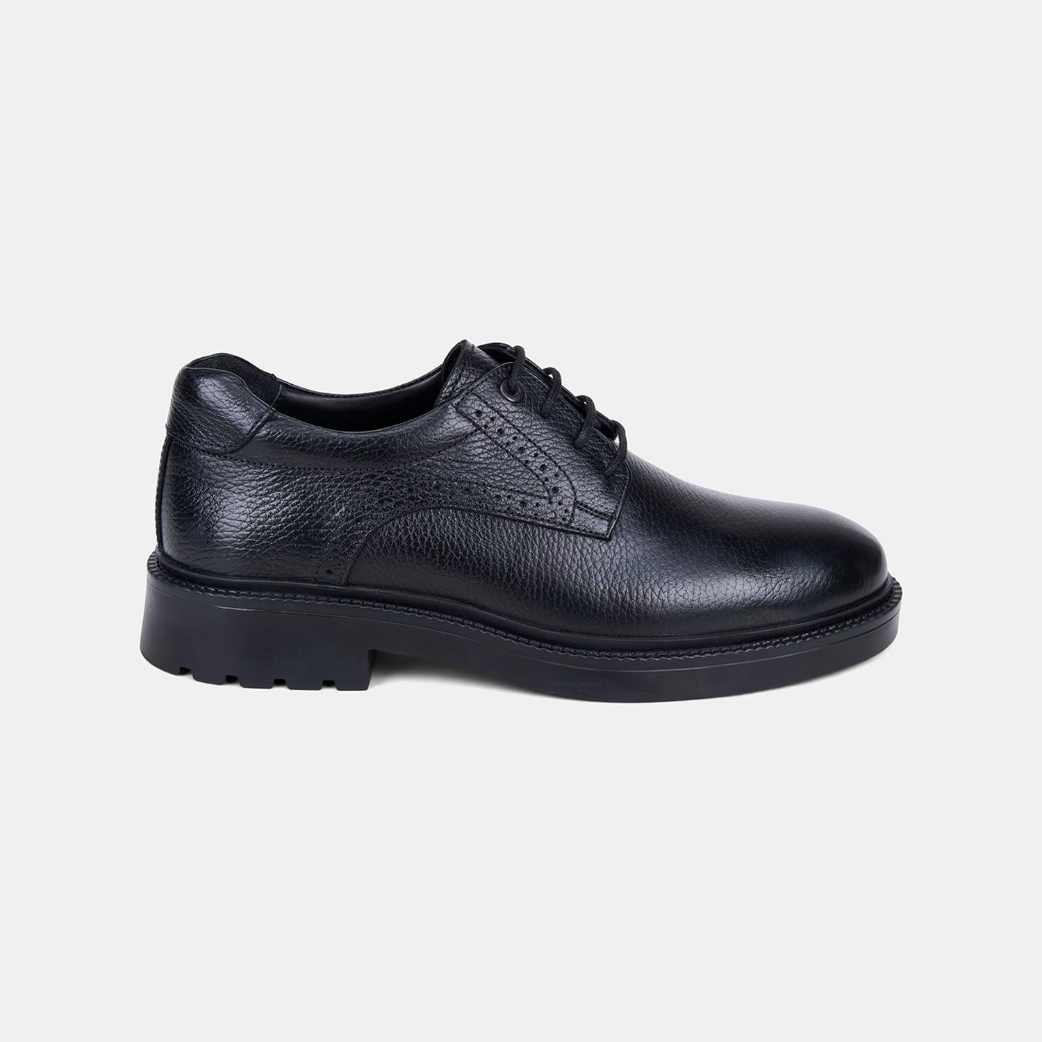 Erkek Siyah Brogue Detaylı Klasik Deri Ayakkabı