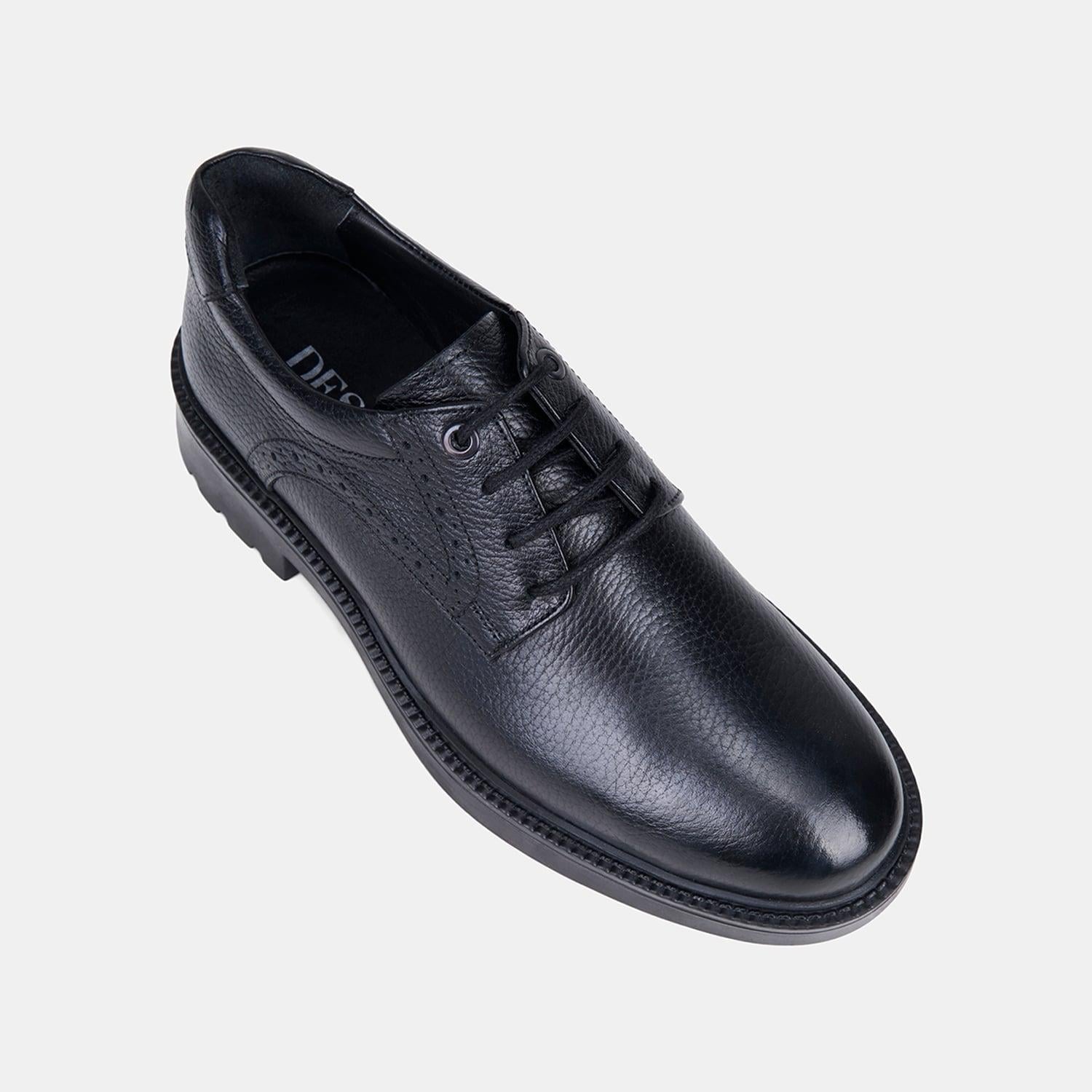 Erkek Siyah Brogue Detaylı Klasik Deri Ayakkabı
