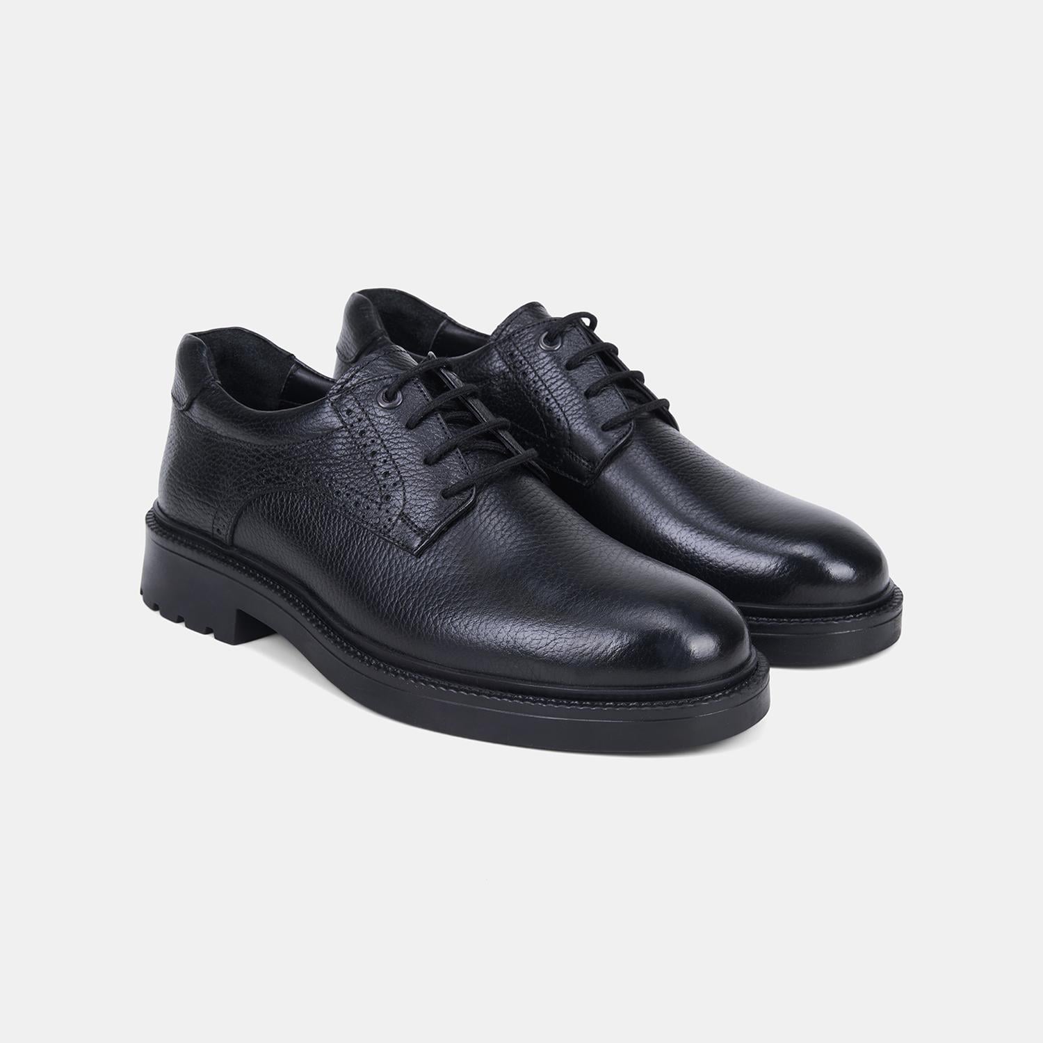 Erkek Siyah Brogue Detaylı Klasik Deri Ayakkabı
