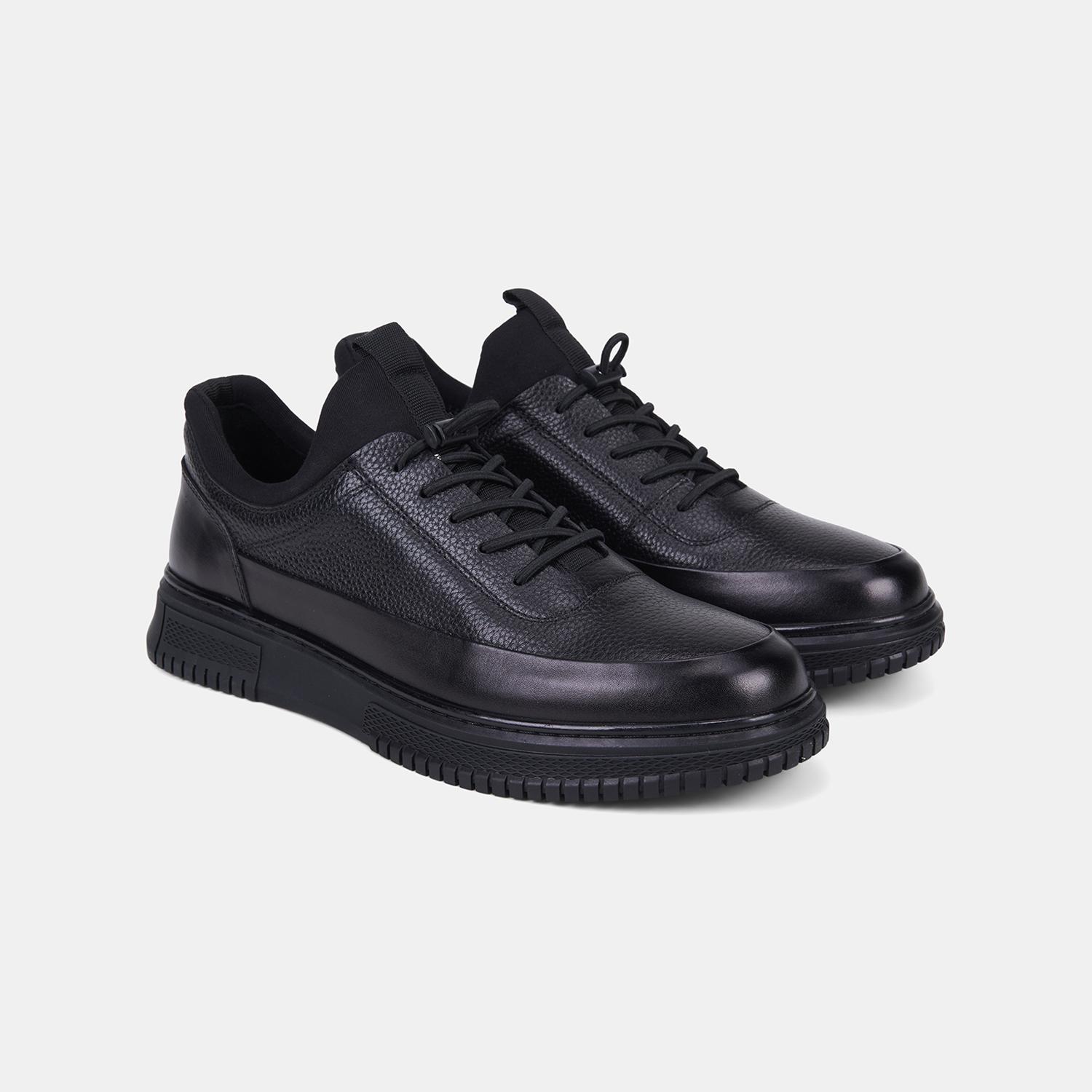Erkek Siyah DesaComfort Esnek Bilekli Deri Sneaker