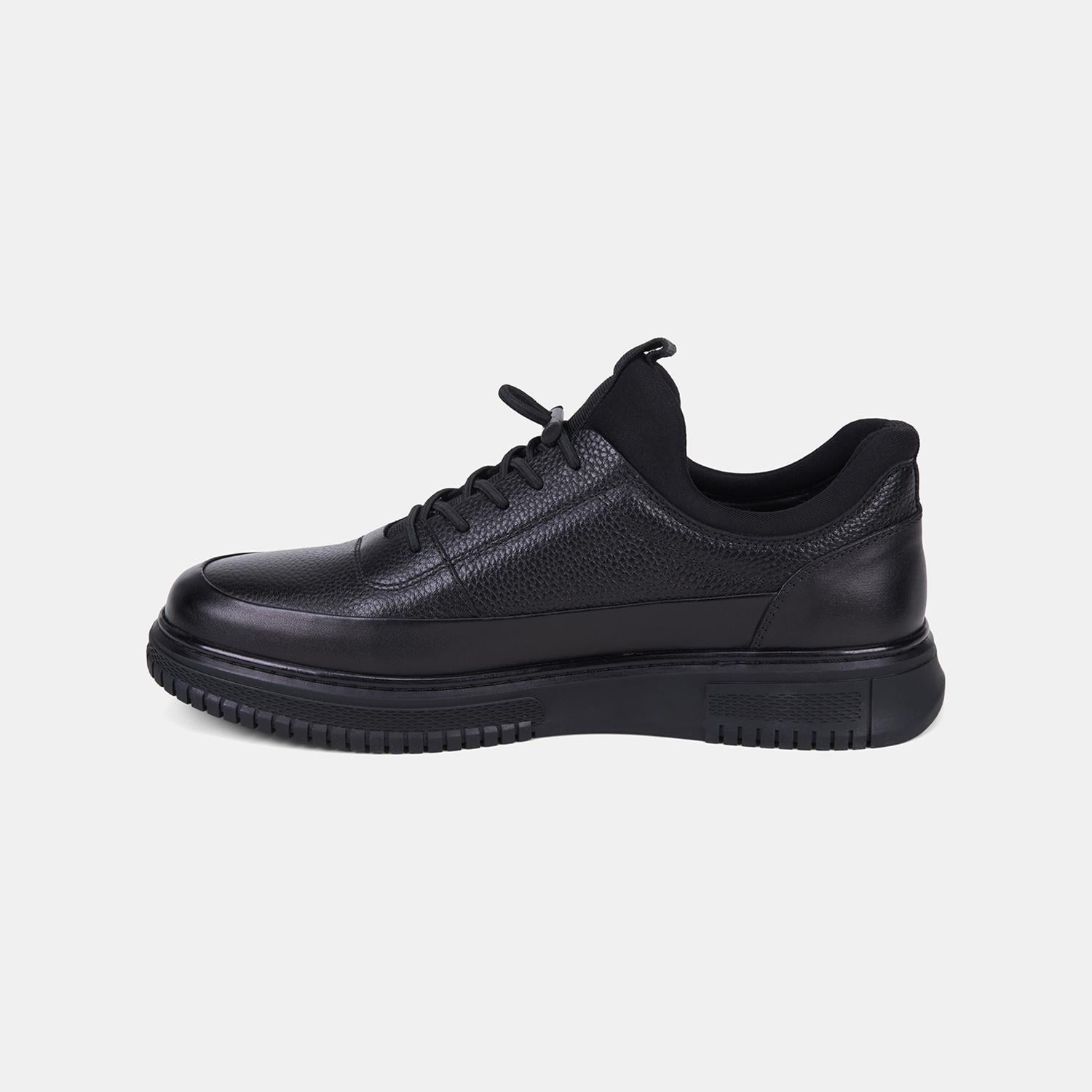 Erkek Siyah DesaComfort Esnek Bilekli Deri Sneaker