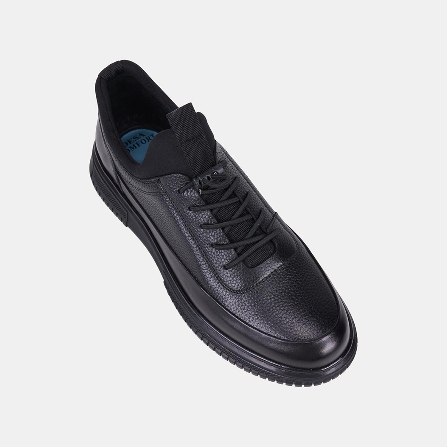 Erkek Siyah DesaComfort Esnek Bilekli Deri Sneaker