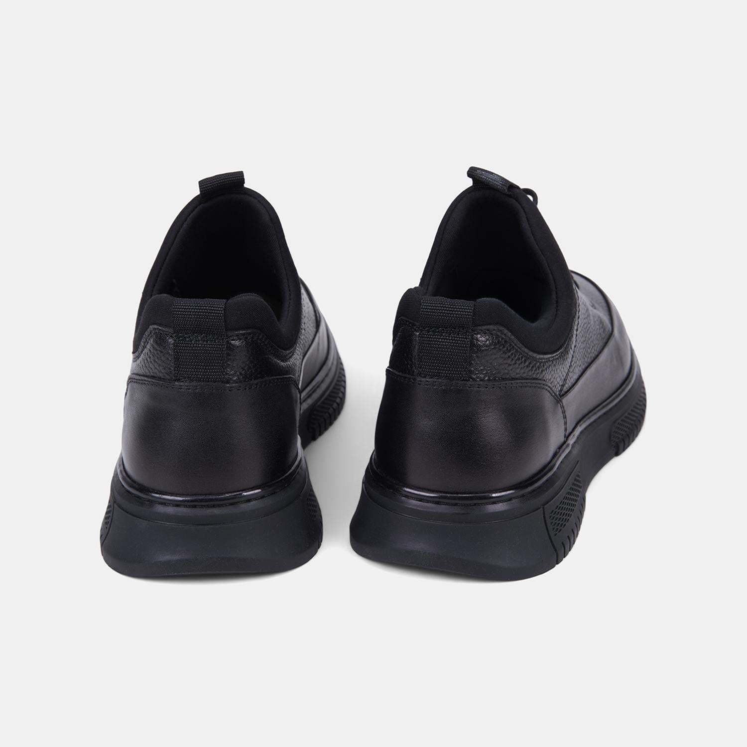Erkek Siyah DesaComfort Esnek Bilekli Deri Sneaker