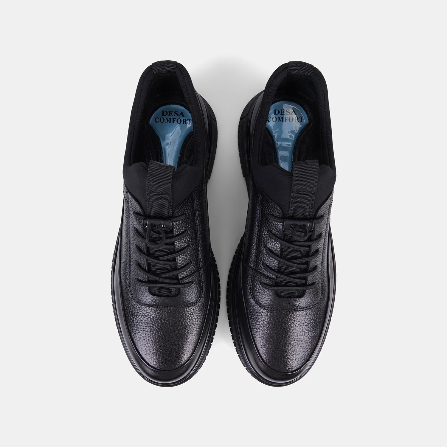 Erkek Siyah DesaComfort Esnek Bilekli Deri Sneaker