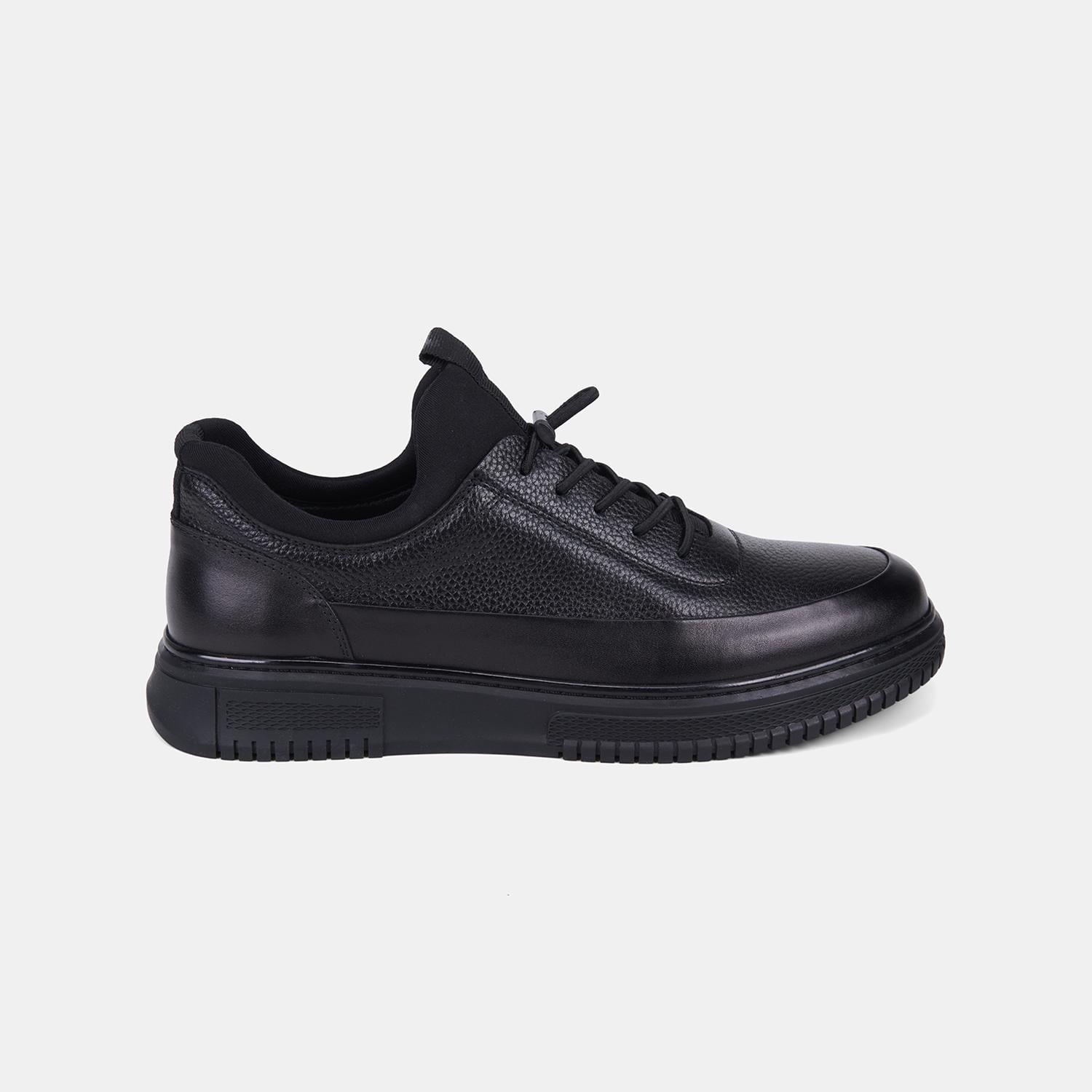 Erkek Siyah DesaComfort Esnek Bilekli Deri Sneaker