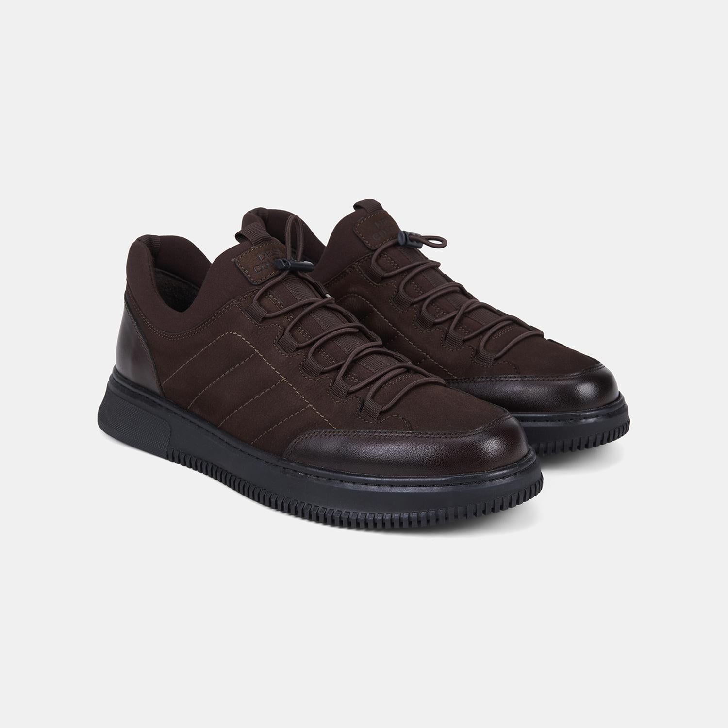 Erkek Kahve DesaComfort Esnek Bilekli Bağcıklı Deri Sneaker