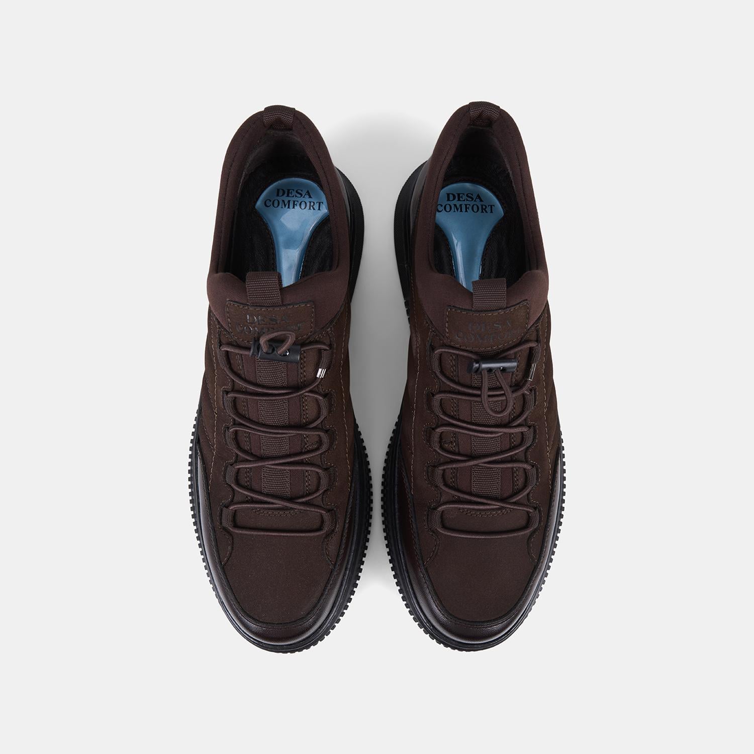 Erkek Kahve DesaComfort Esnek Bilekli Bağcıklı Deri Sneaker
