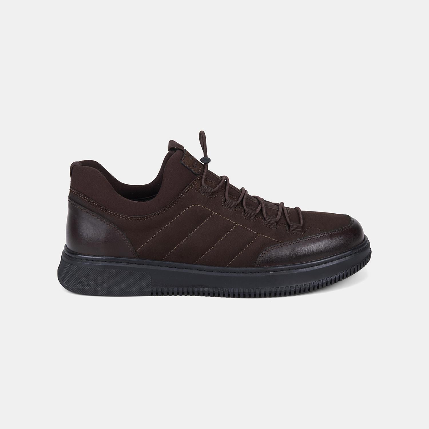 Erkek Kahve DesaComfort Esnek Bilekli Bağcıklı Deri Sneaker