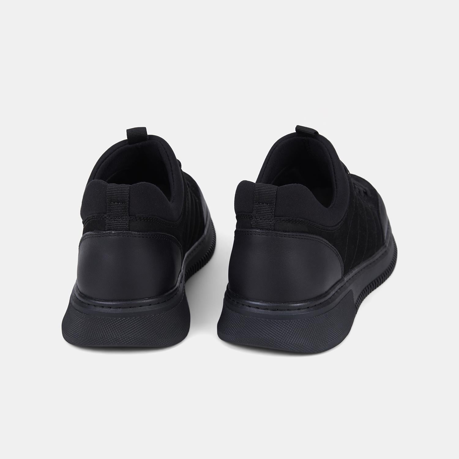 Erkek Siyah DesaComfort Esnek Bilekli Bağcıklı Deri Sneaker