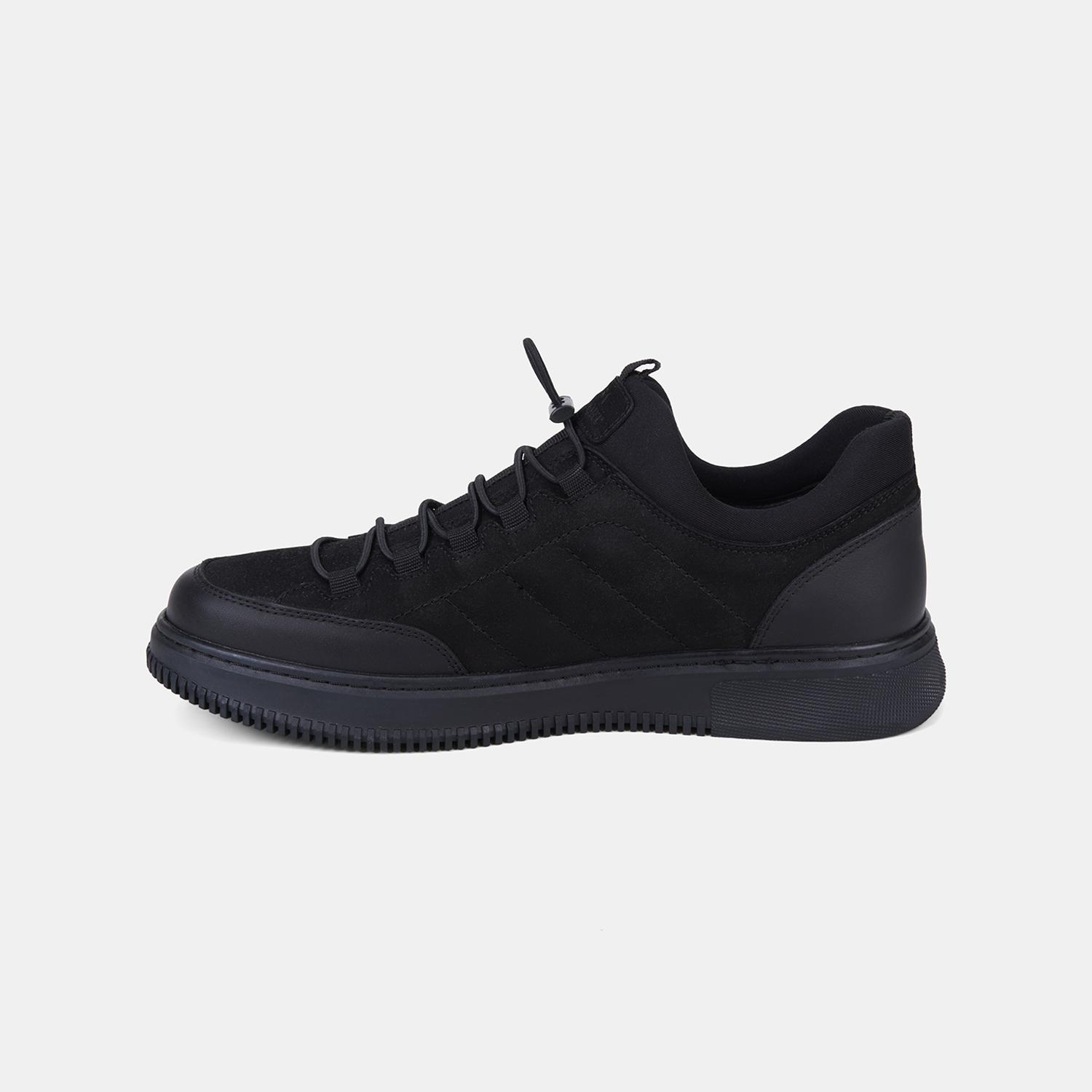 Erkek Siyah DesaComfort Esnek Bilekli Bağcıklı Deri Sneaker