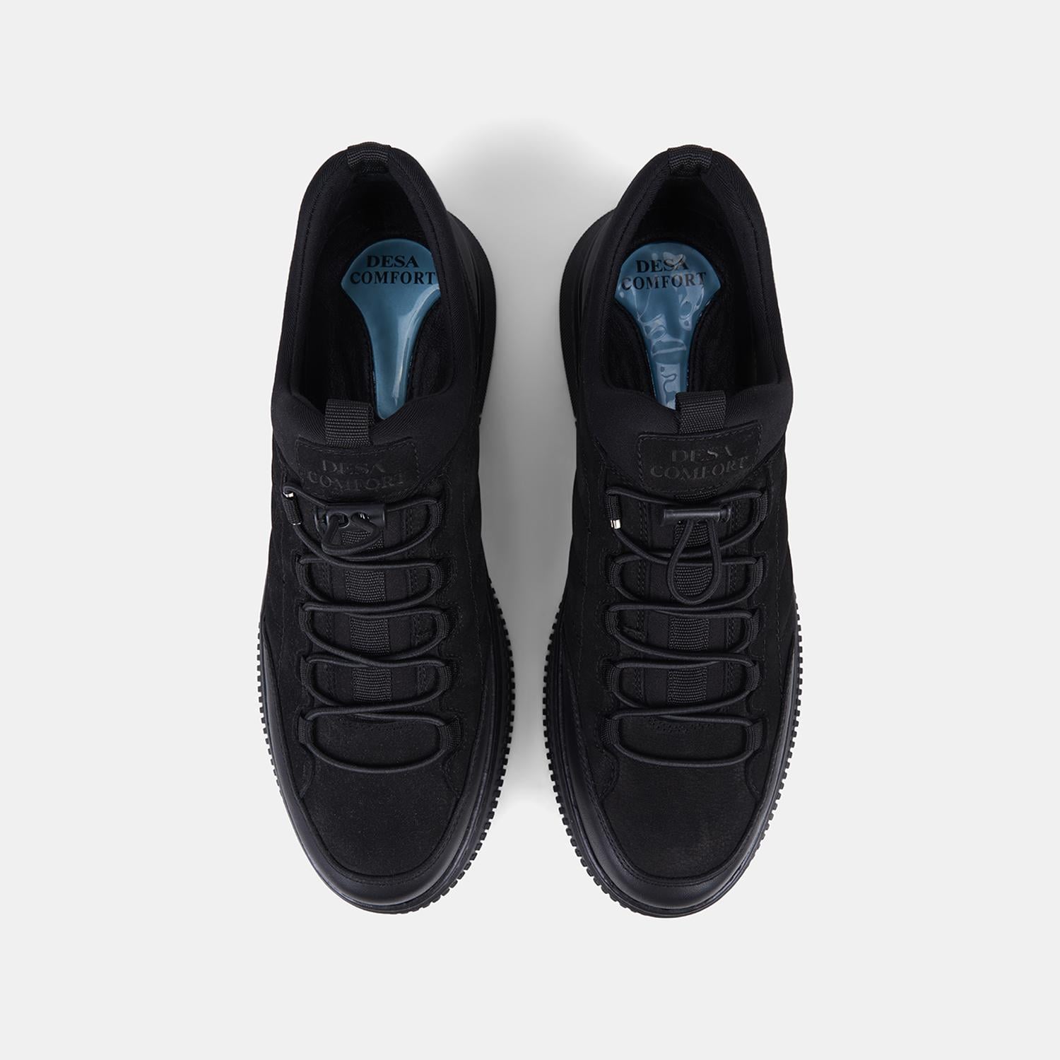 Erkek Siyah DesaComfort Esnek Bilekli Bağcıklı Deri Sneaker
