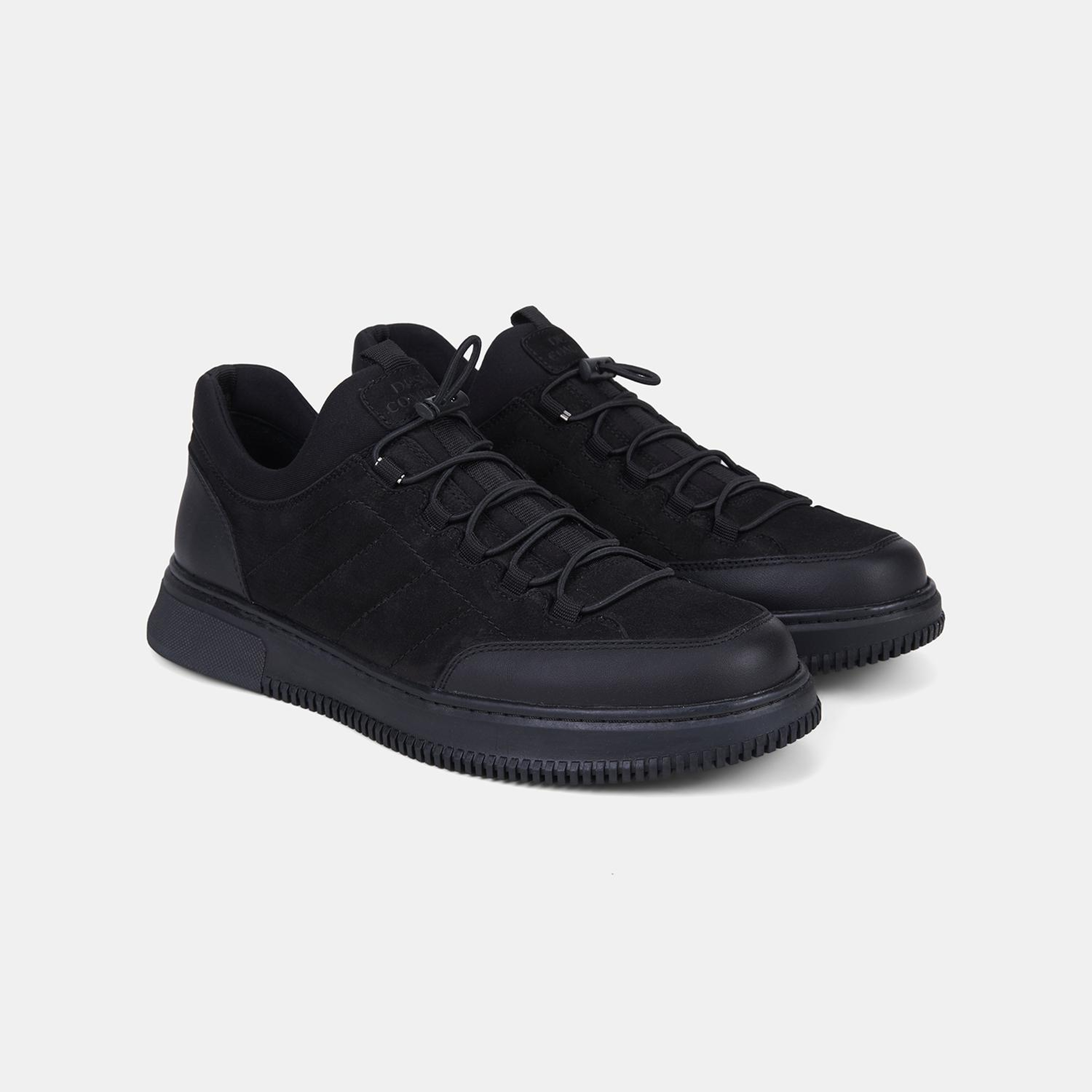 Erkek Siyah DesaComfort Esnek Bilekli Bağcıklı Deri Sneaker