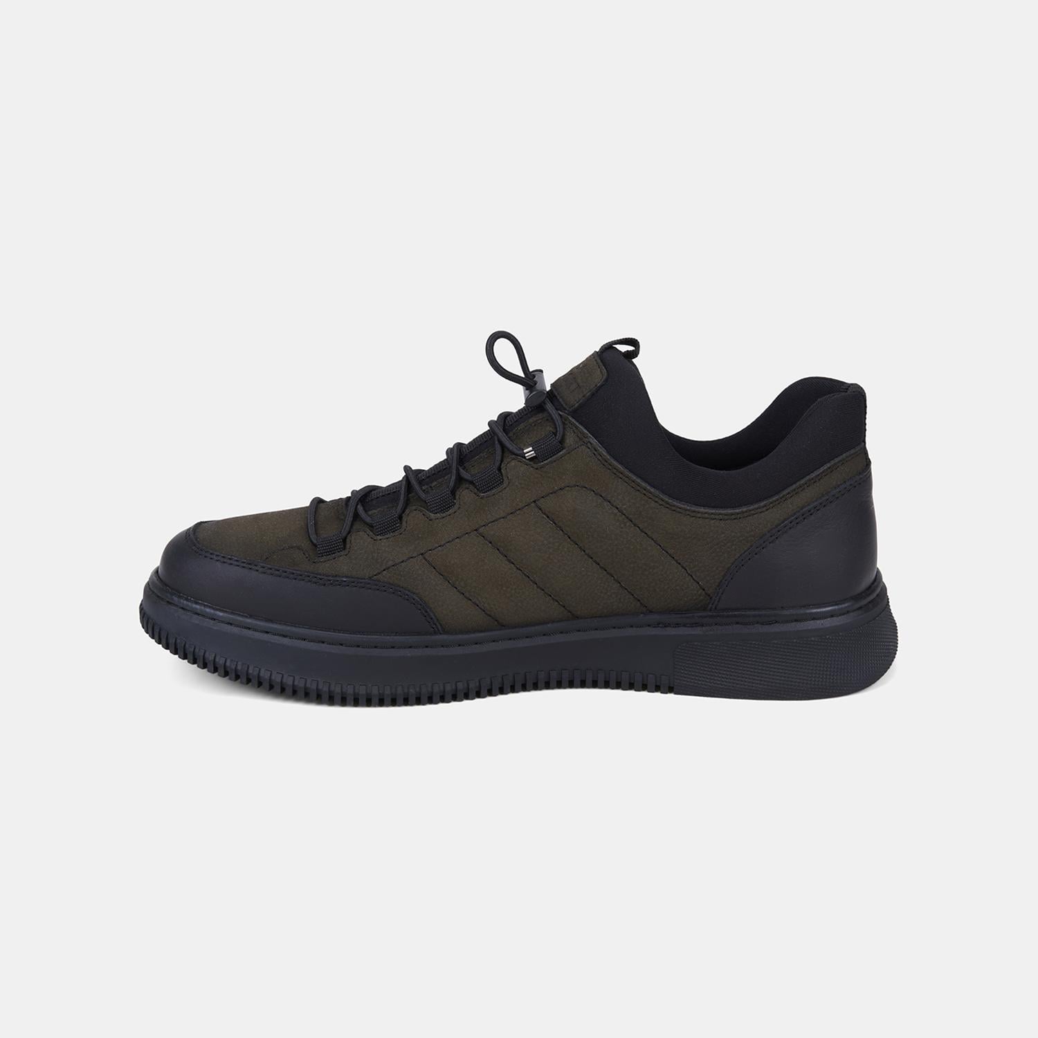Erkek Haki DesaComfort Esnek Bilekli Bağcıklı Deri Sneaker