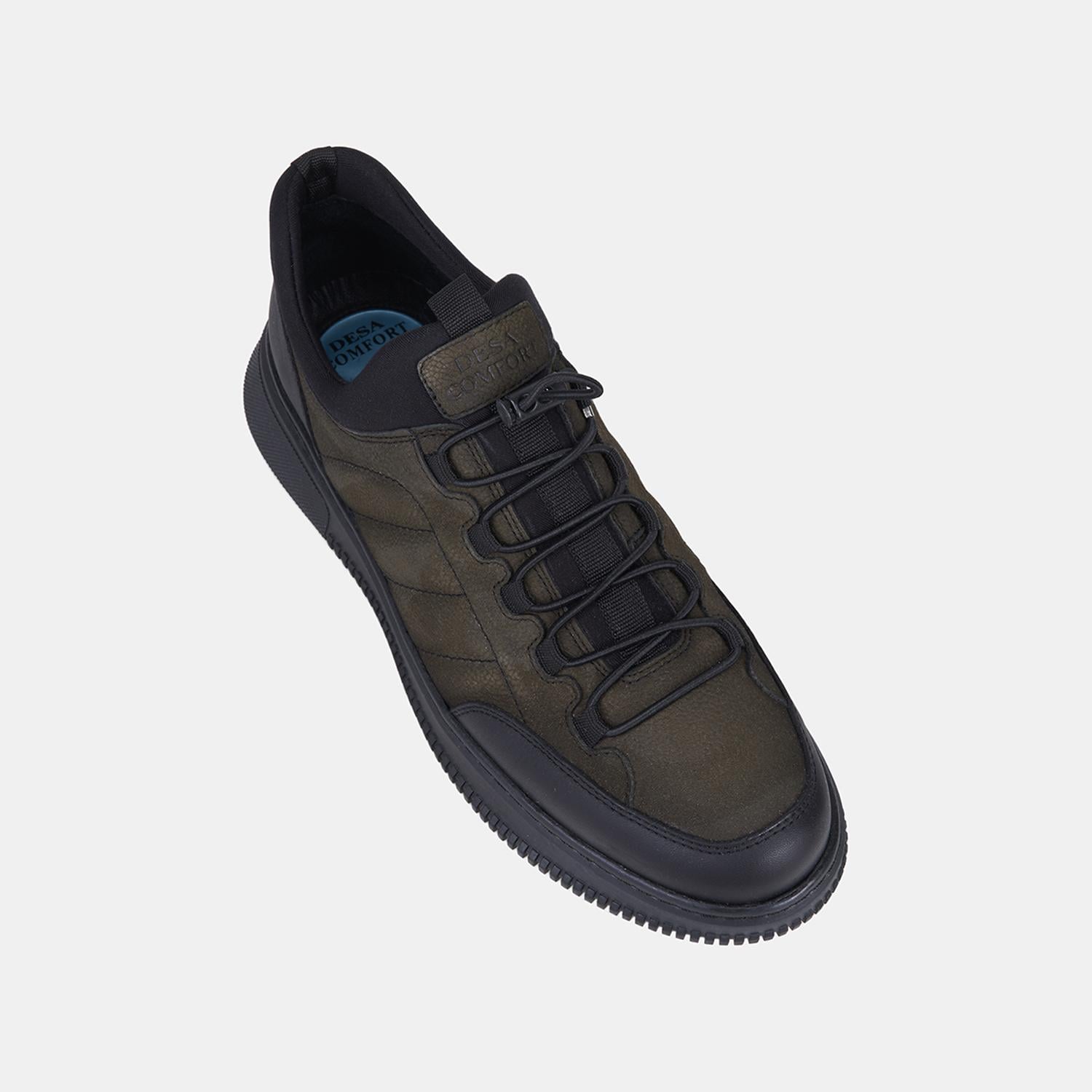 Erkek Haki DesaComfort Esnek Bilekli Bağcıklı Deri Sneaker
