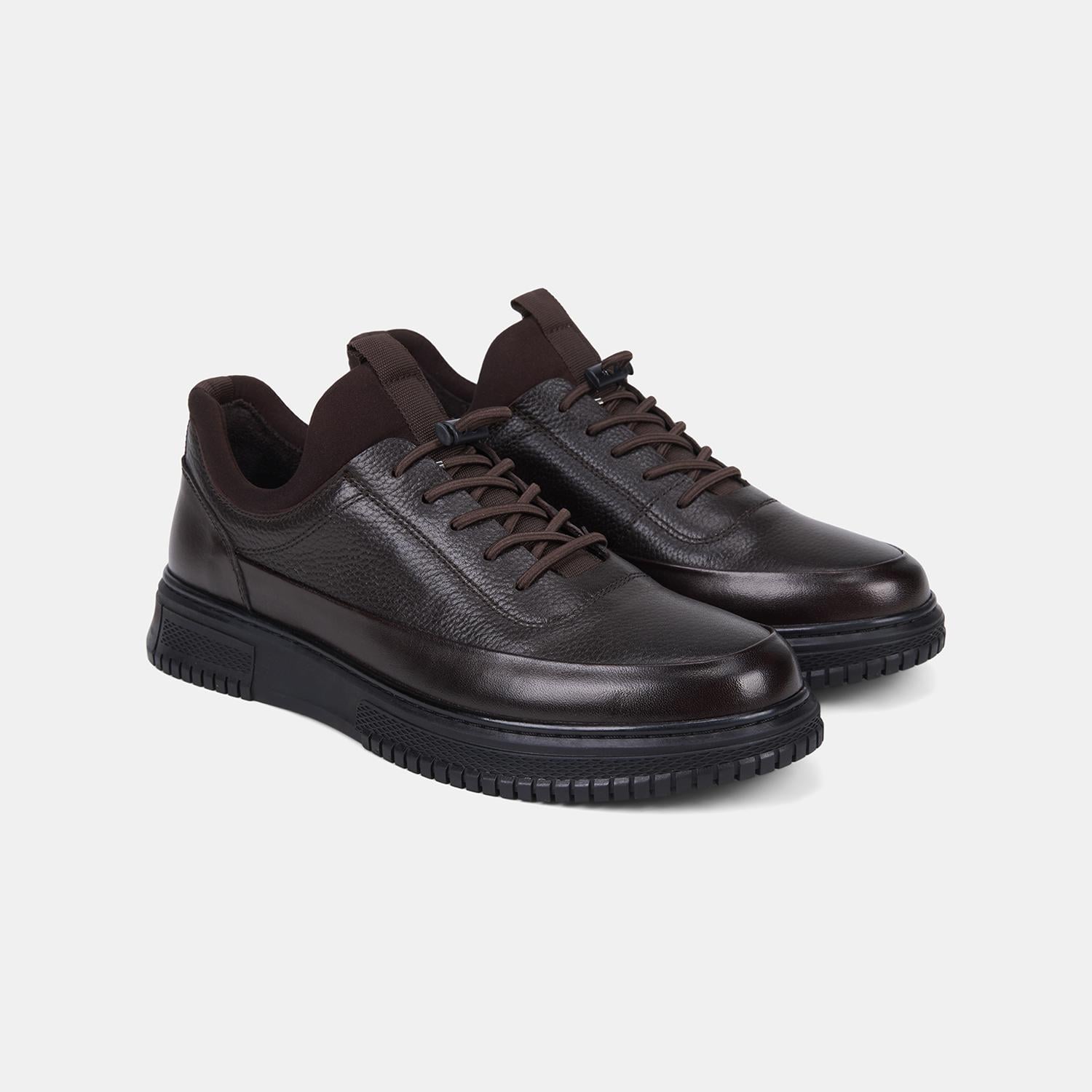 Erkek Kahve DesaComfort Esnek Bilekli Deri Sneaker