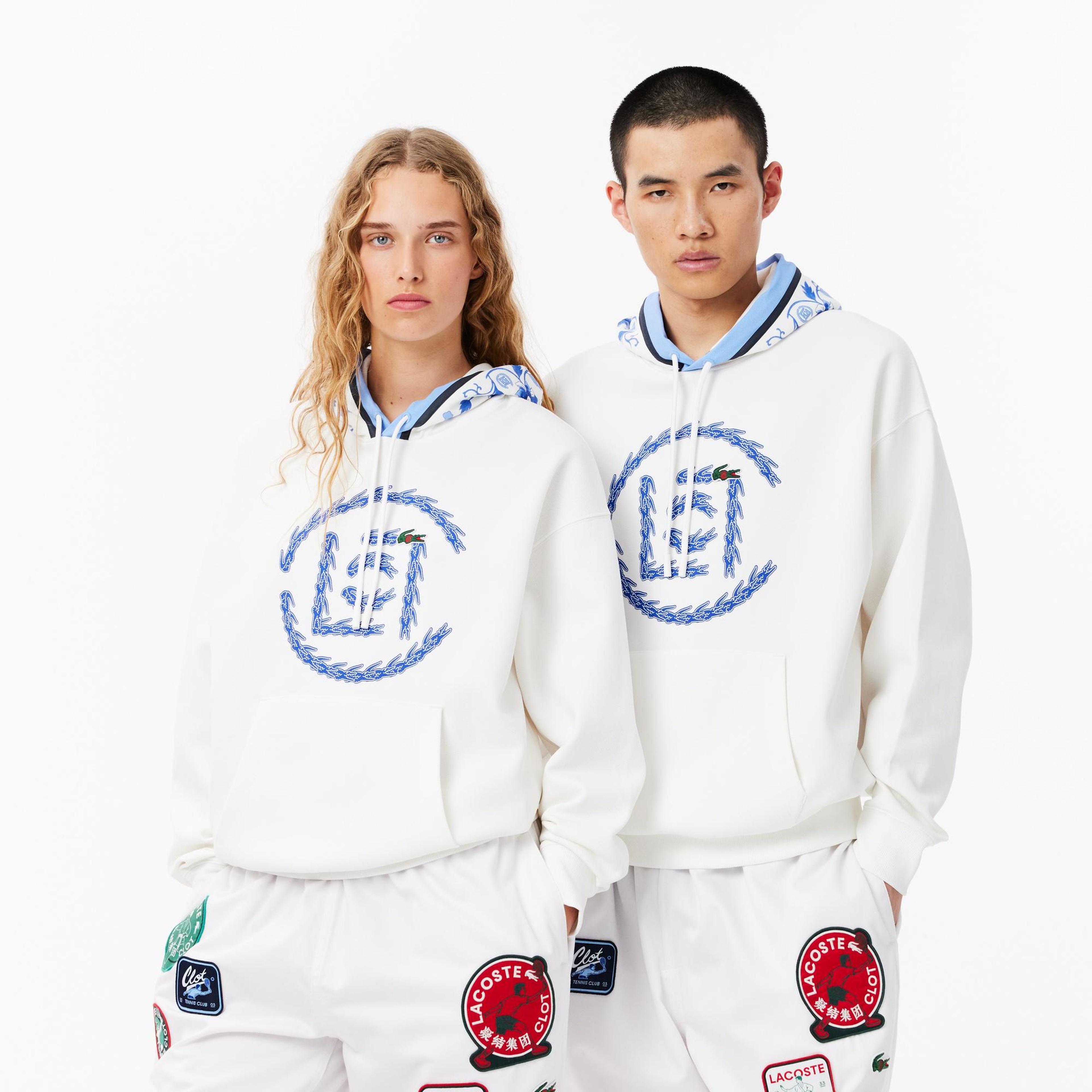 CLOT Unisex Loose Fit Kapüşonlu Baskılı Beyaz Sweatshirt
