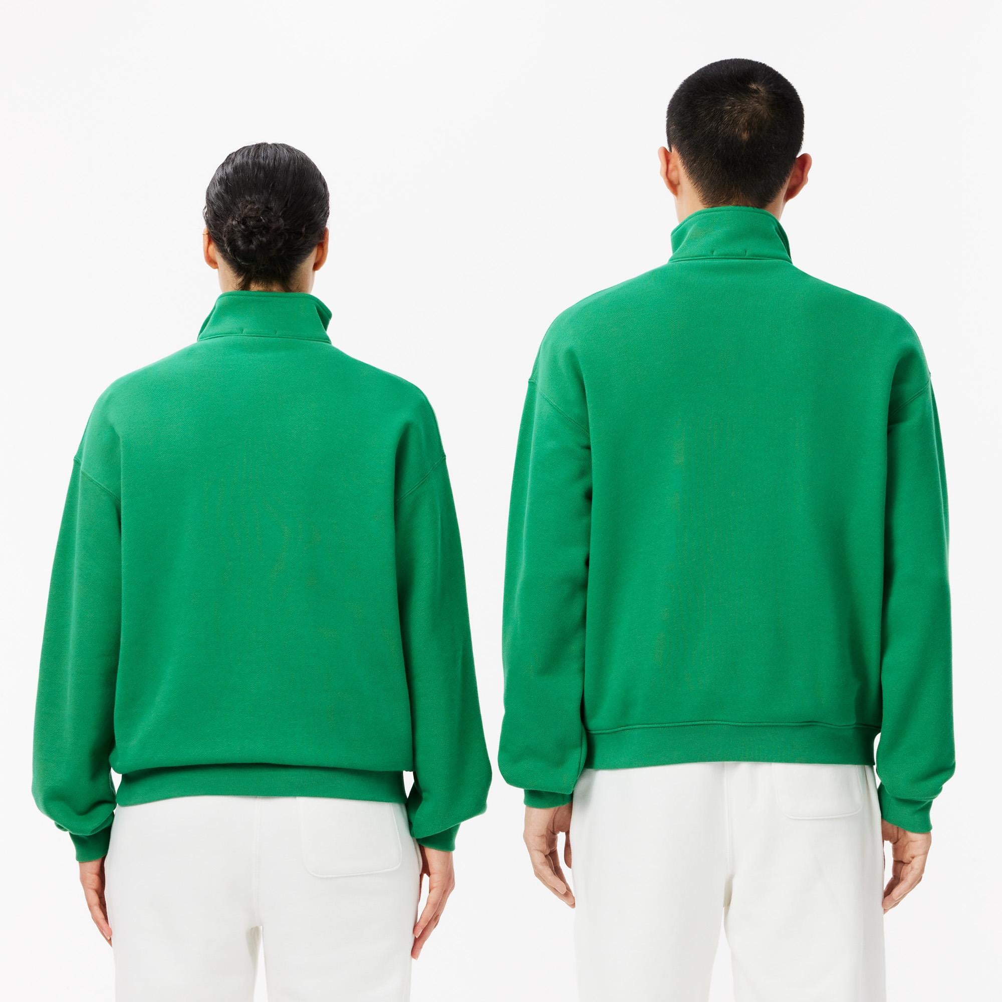 Unisex Loose Fit Yarım Fermuarlı Organik Pamuk Yeşil Sweatshirt