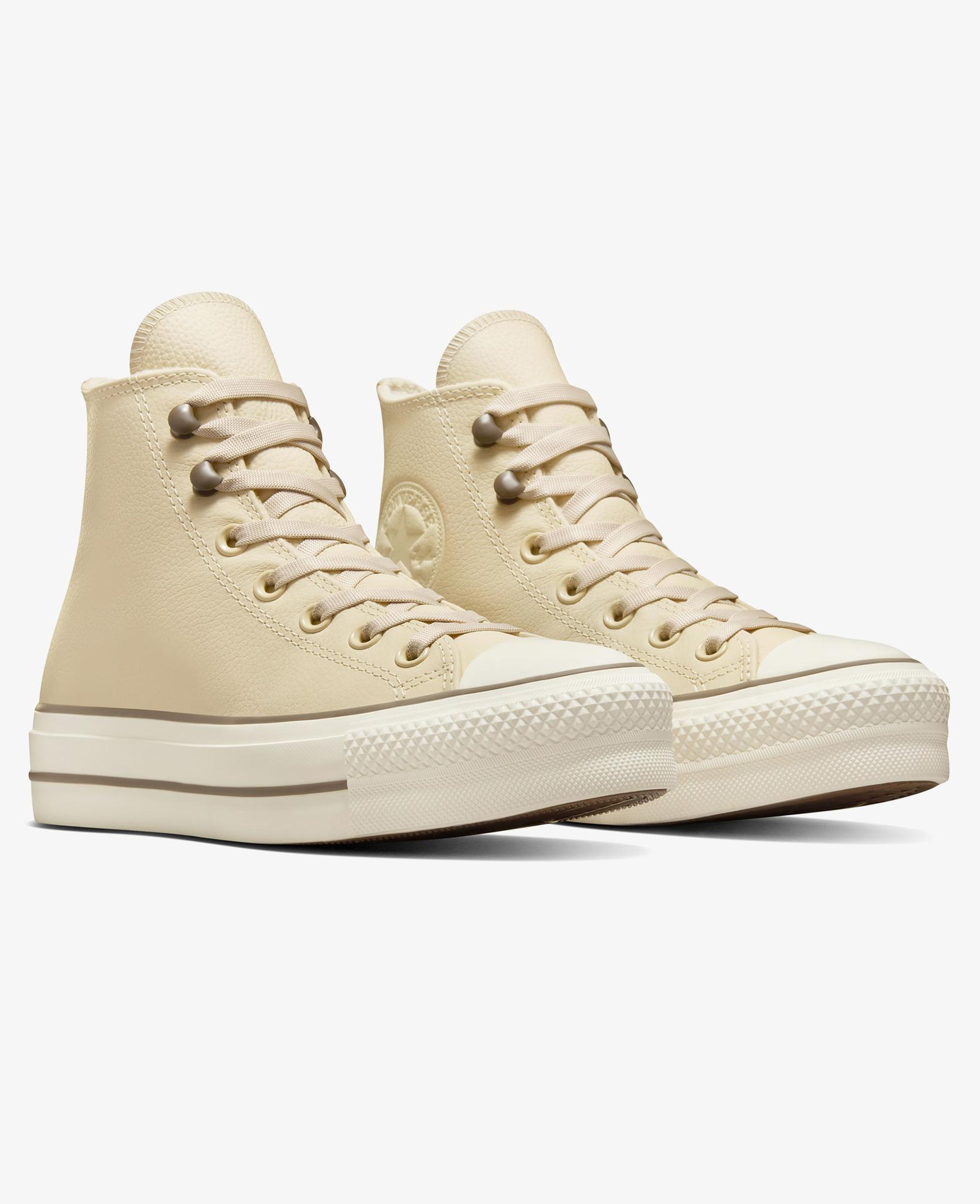 Converse Chuck Taylor All Star Lift Platform Weatherized Leather Unisex Krem Deri Bot