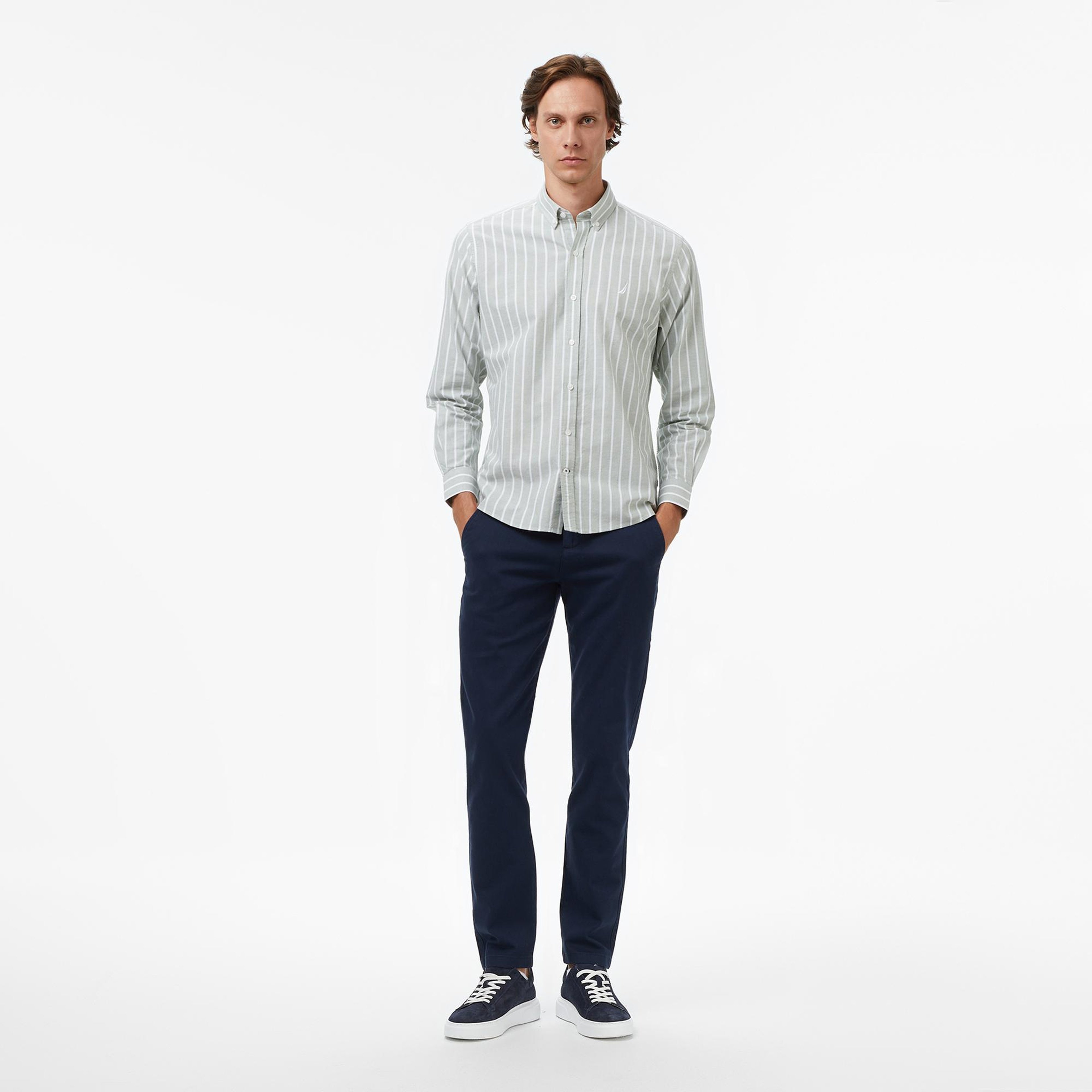 Nautica Erkek Yeşil Classic Fit Çizgili Gömlek