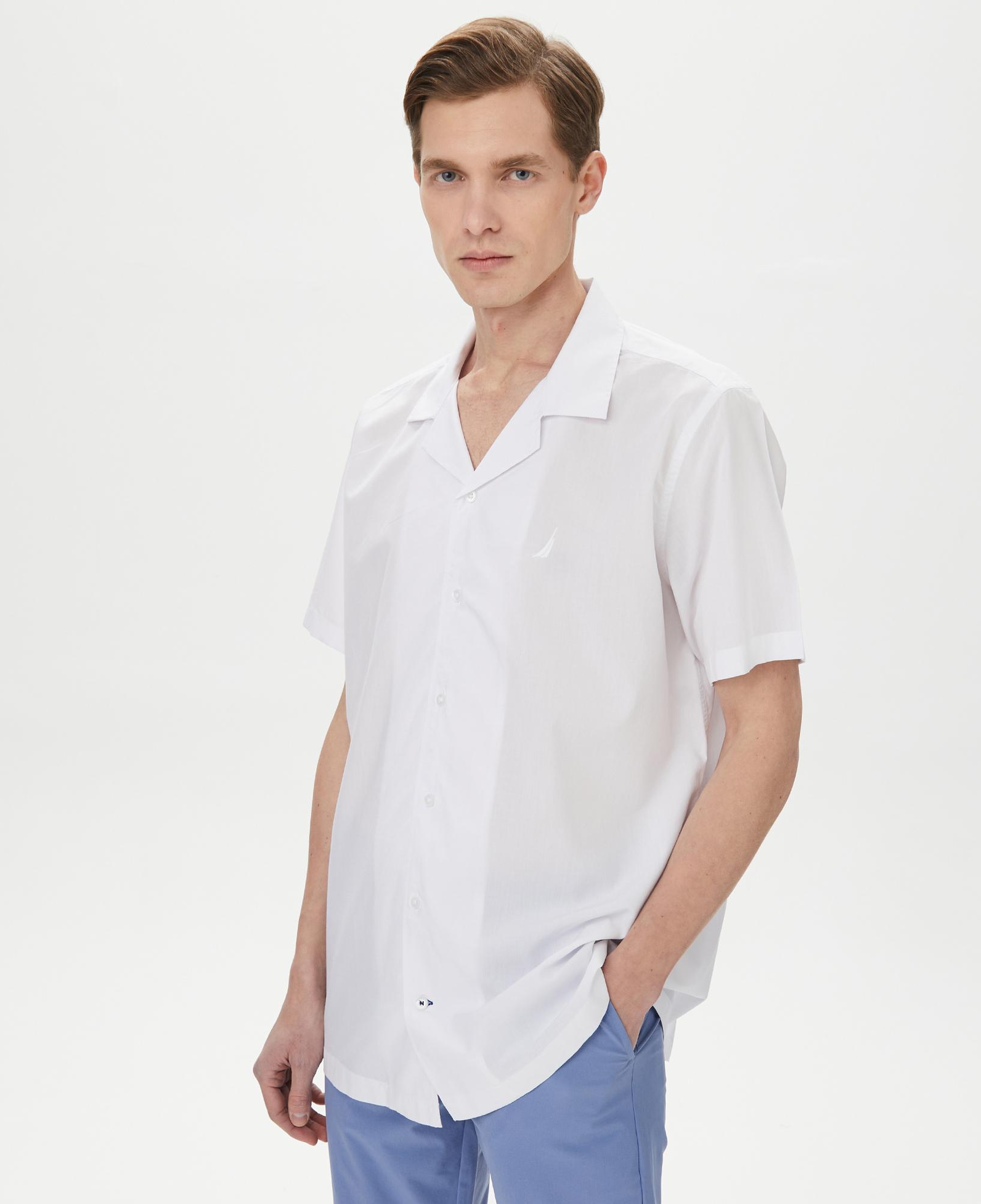 Nautica Erkek Beyaz Classic Fit Kısa Kollu Modal Karışımlı Gömlek