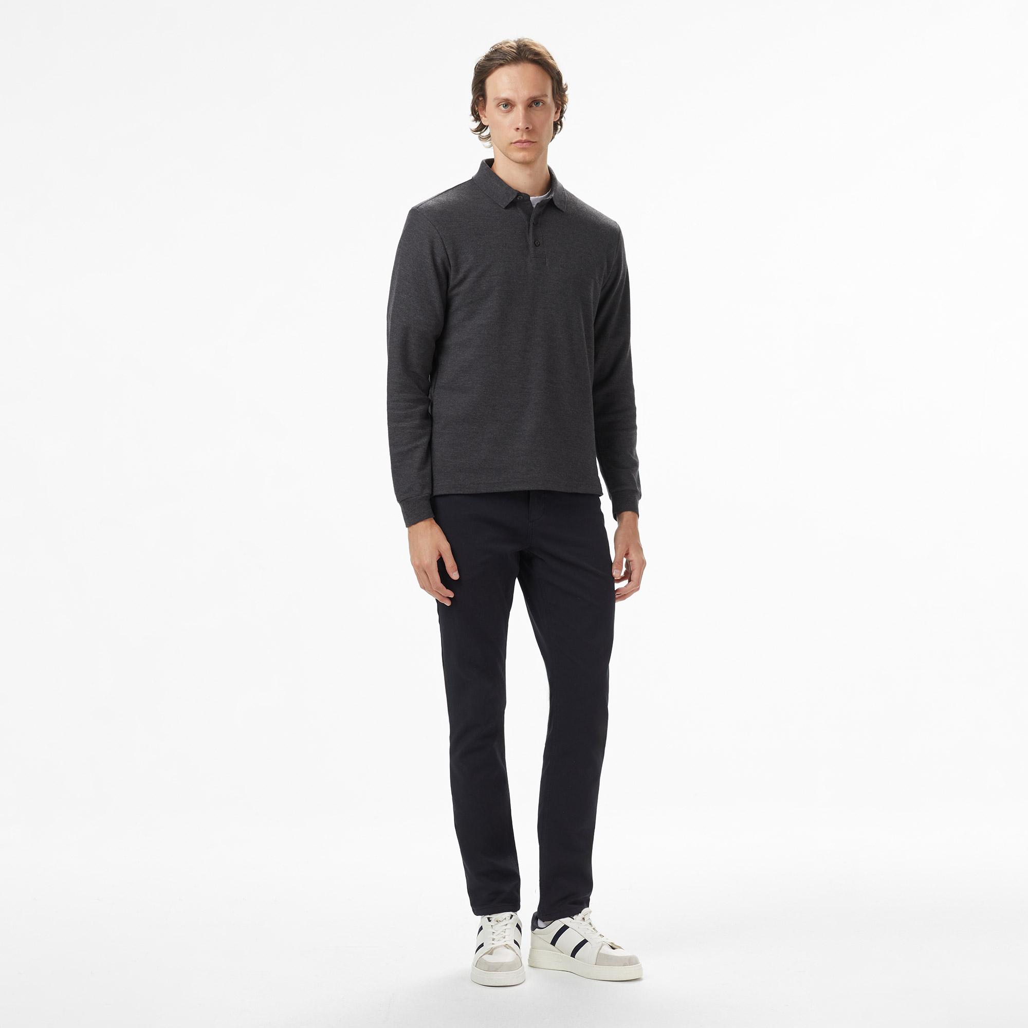 Nautica Erkek Gri Classic Fit Uzun Kollu Polo Yaka T-Shirt