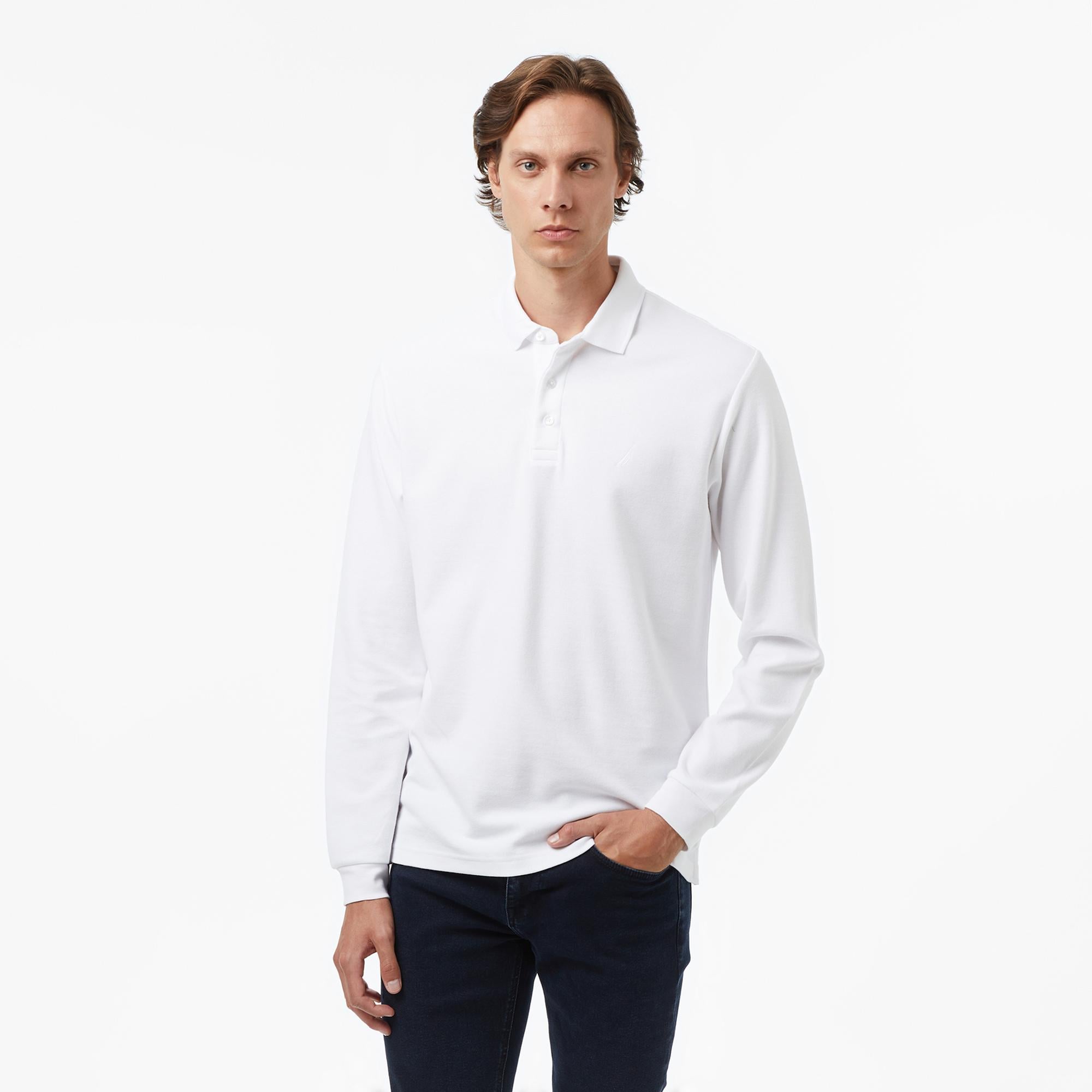Nautica Erkek Beyaz Classic Fit Uzun Kollu Polo Yaka T-Shirt