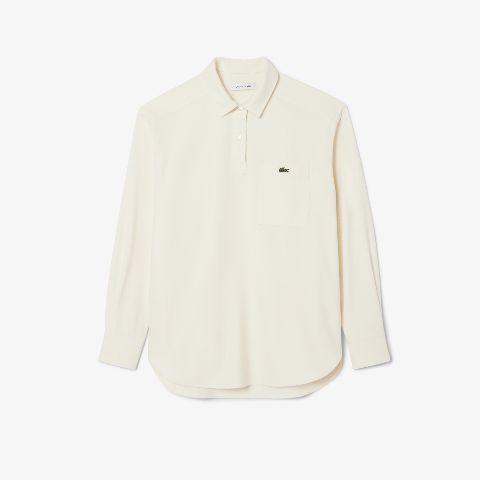 Kadın Oversize Fit Polo Yaka Krem Bluz