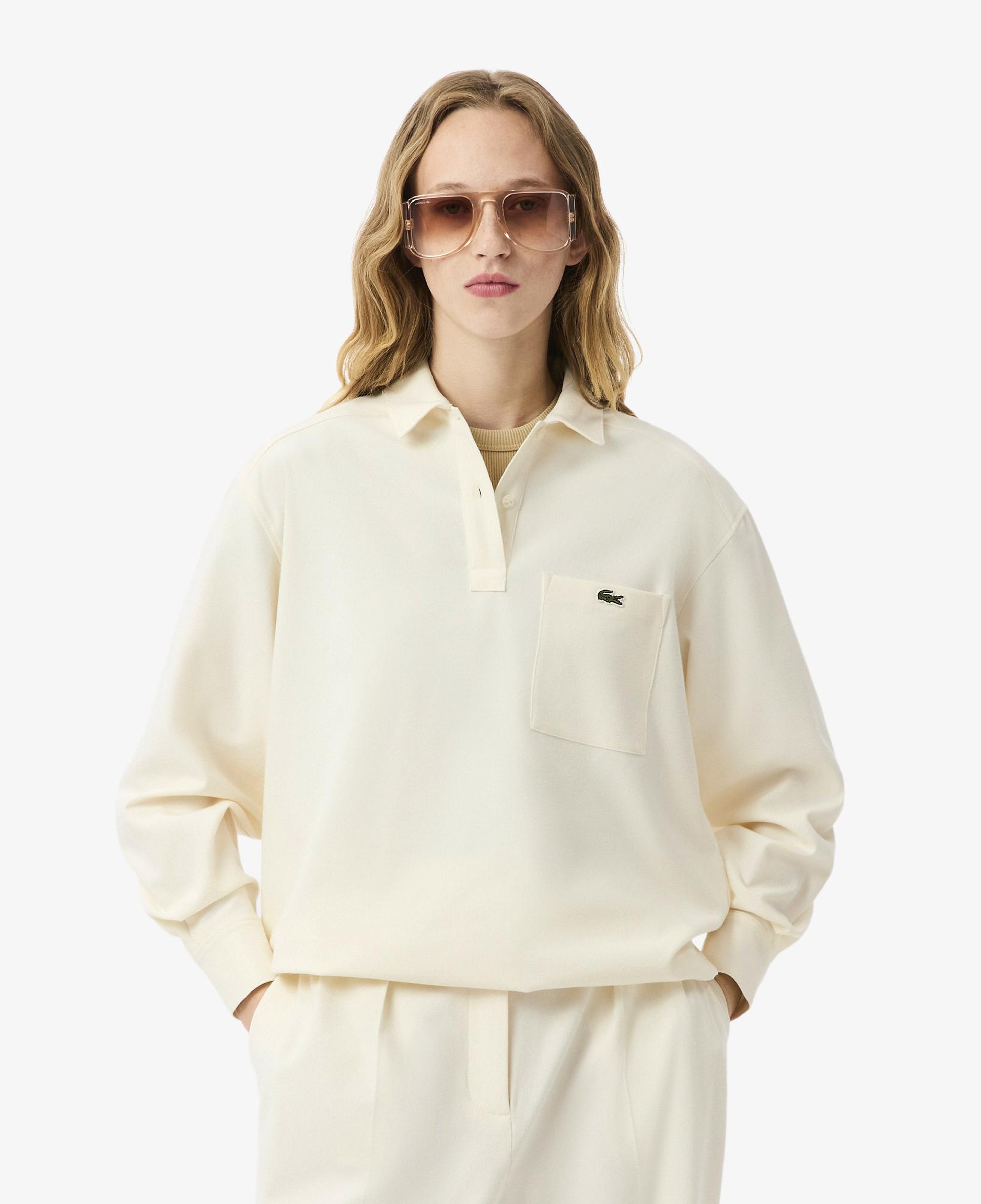 Kadın Oversize Fit Polo Yaka Krem Bluz