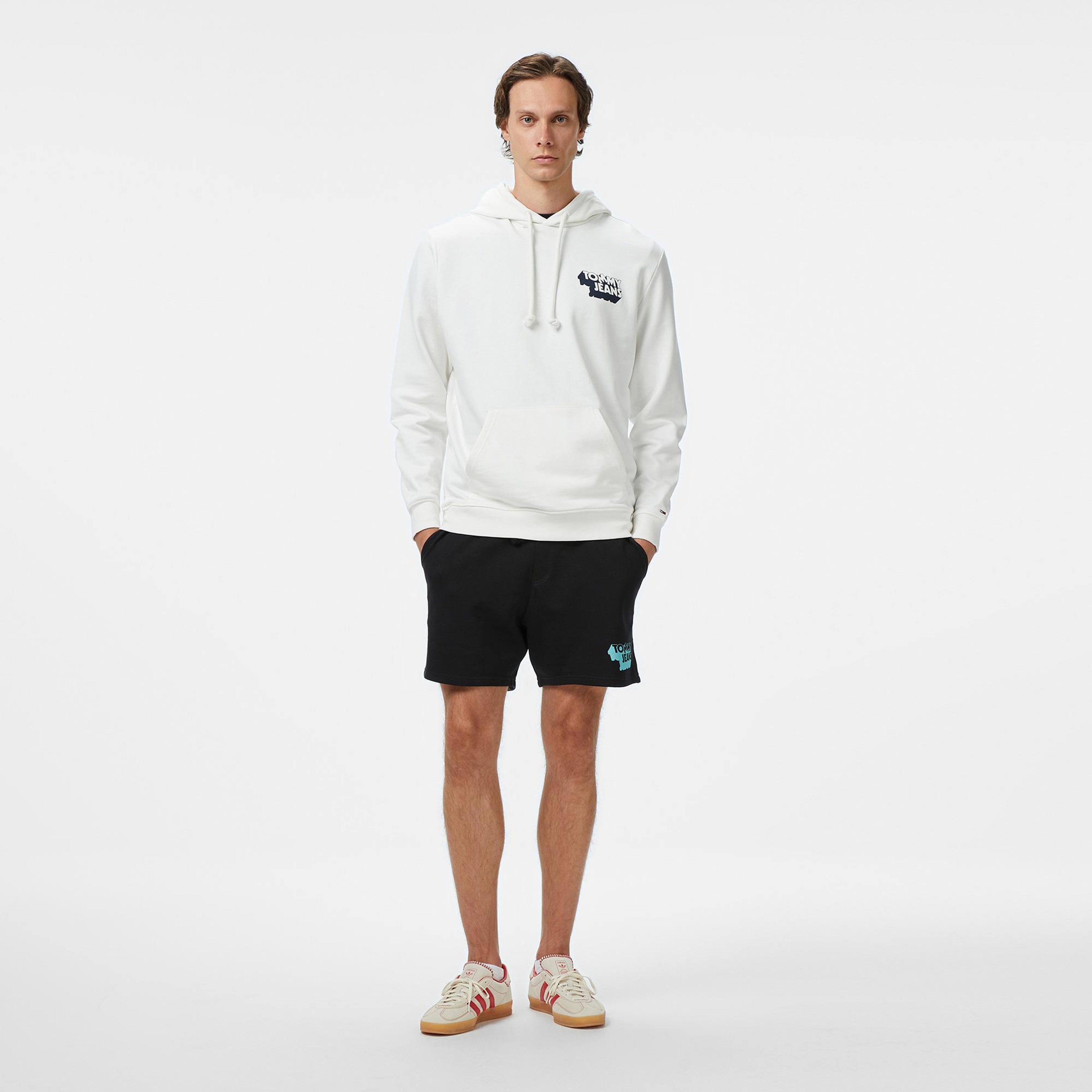 Tommy Jeans Stack Logo Erkek Beyaz Sweatshirt
