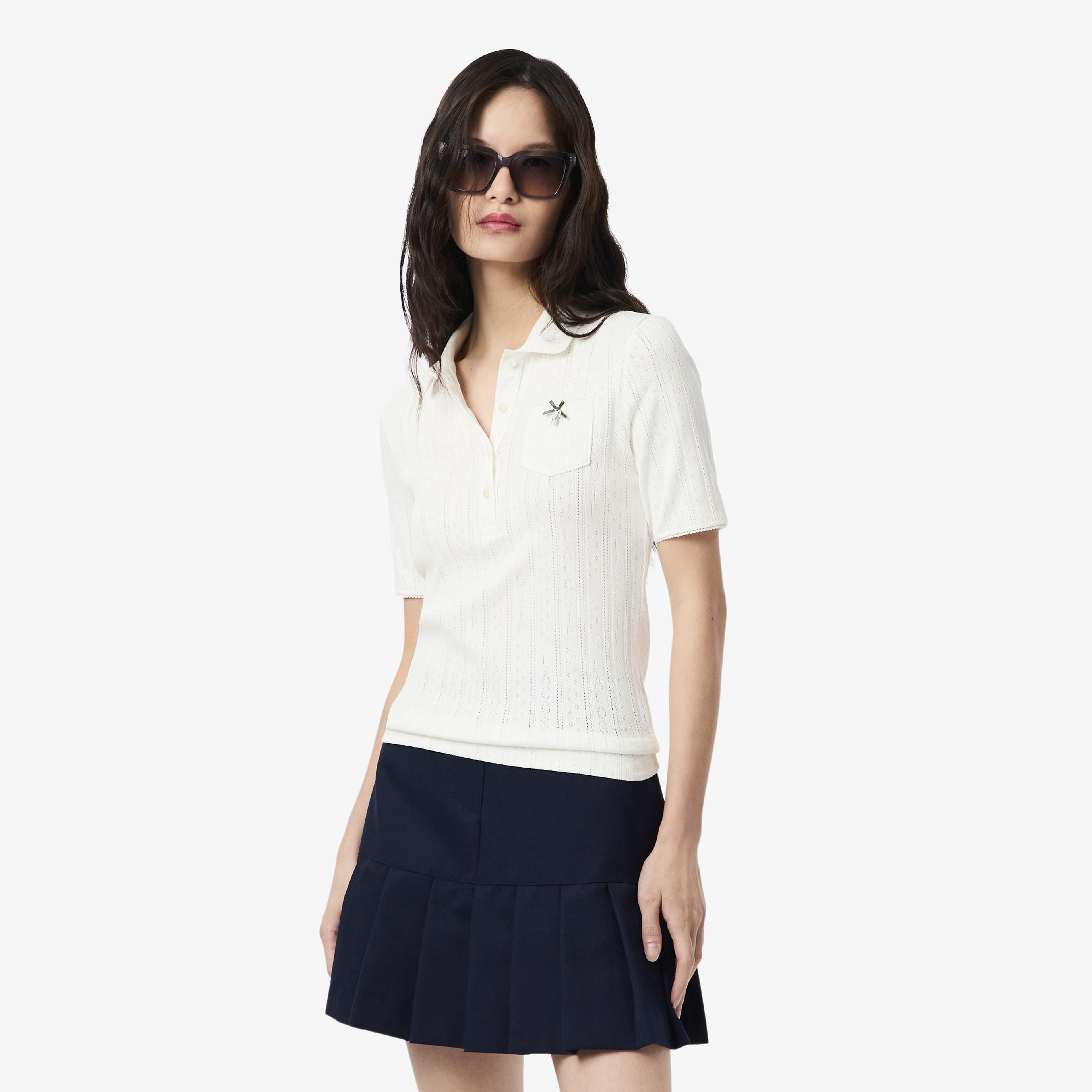 Lacoste L.12.D Kadın Slim Fit  Organik Pamuk Beyaz Polo