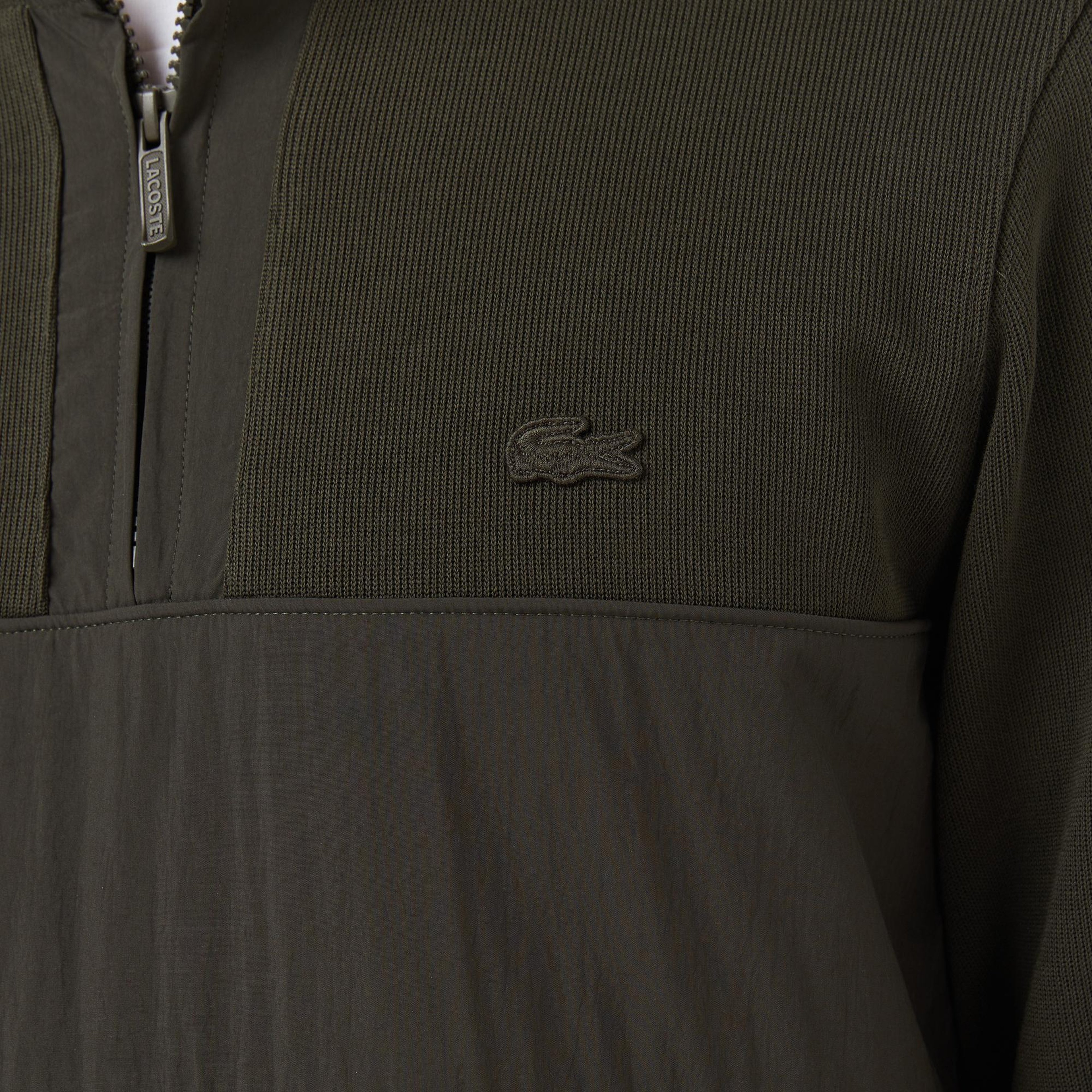 Erkek Classic Fit Yarım Fermuarlı Haki Sweatshirt