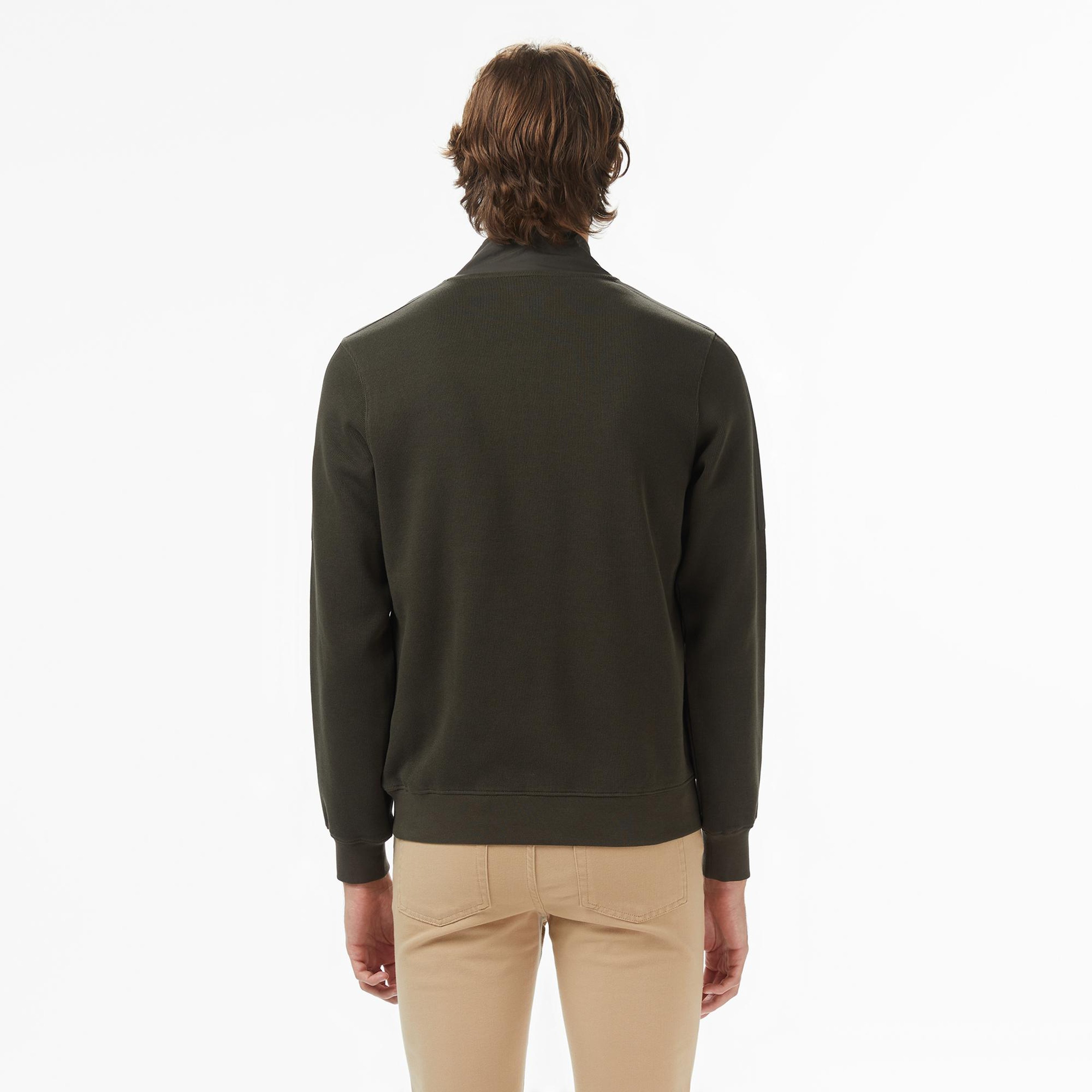 Erkek Classic Fit Yarım Fermuarlı Haki Sweatshirt
