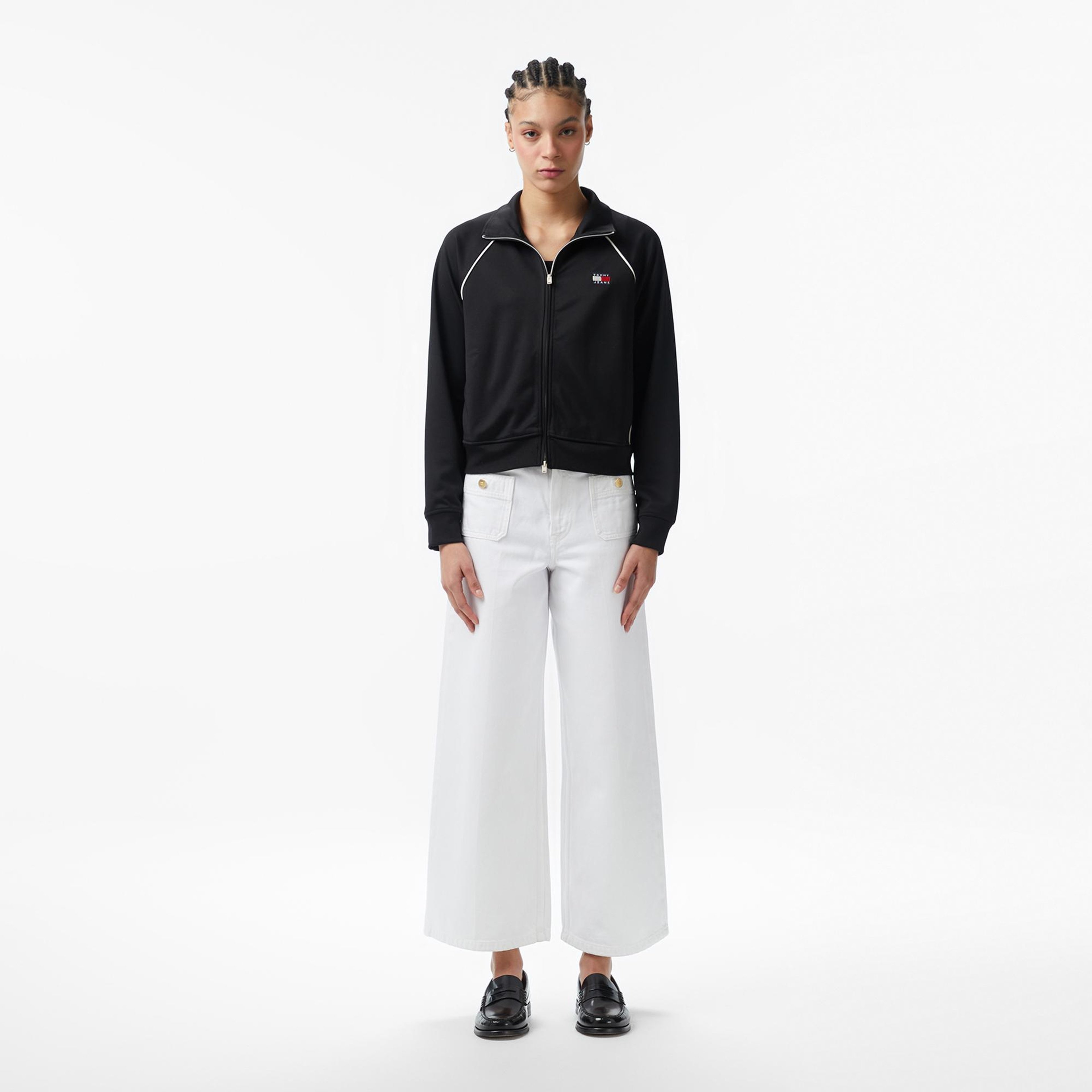 Tommy Hilfiger Jeans Badge Interlock Knit Track Kadın Siyah Ceket