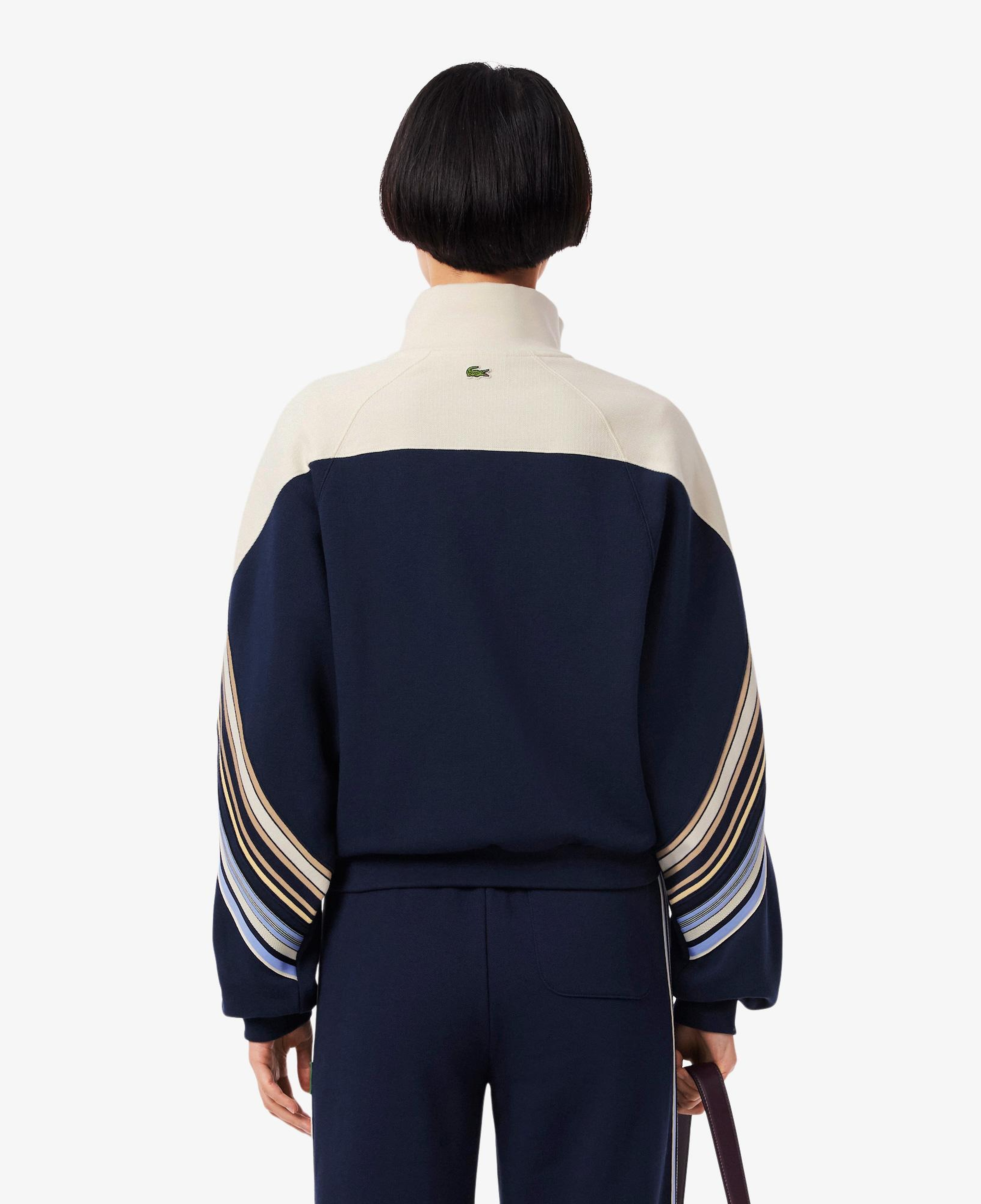 Kadın Relaxed Fit Fermuarlı Çizgili Lacivert Modal Karışımlı Sweatshirt