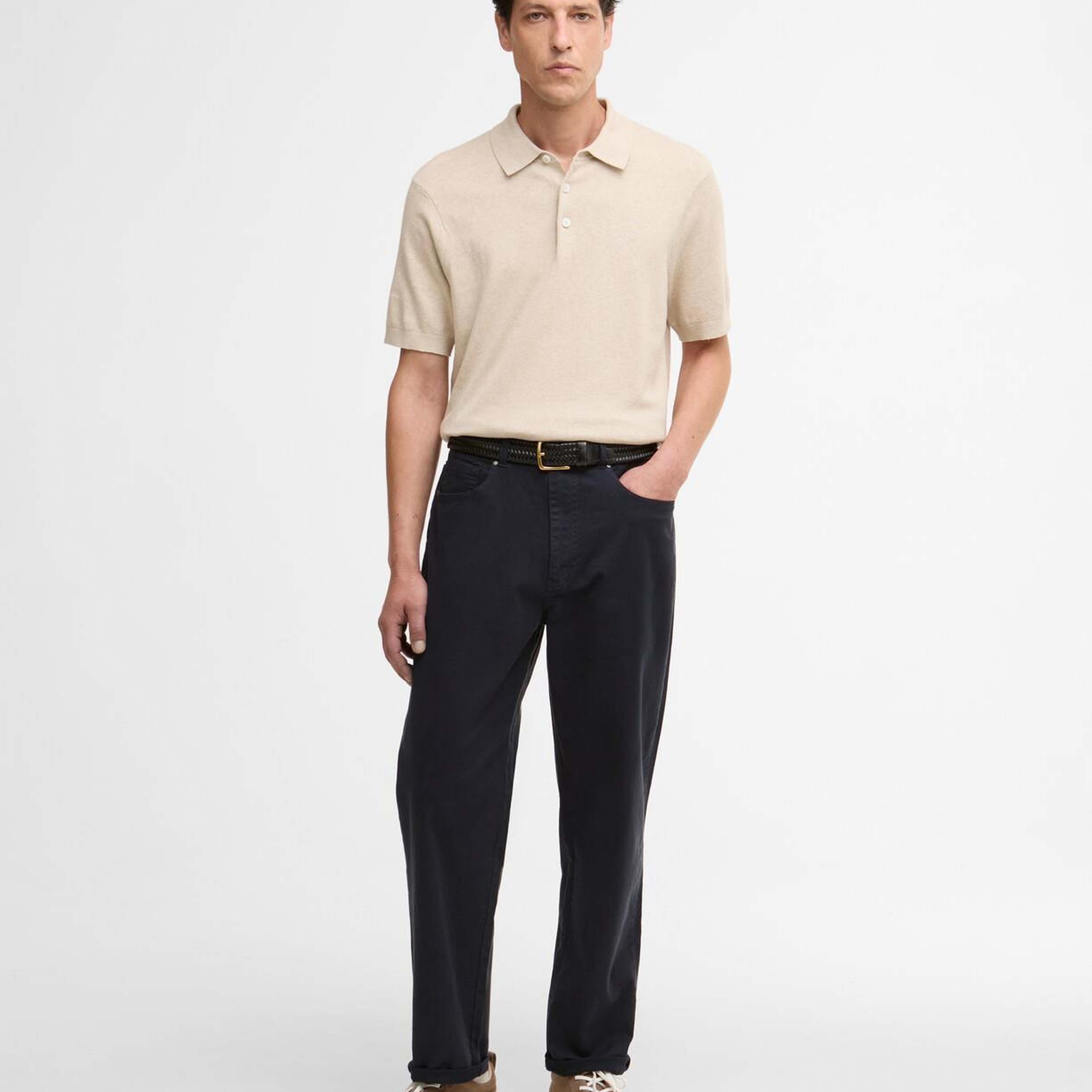 Barbour Muston Linen Blend Knitted Polo Yaka