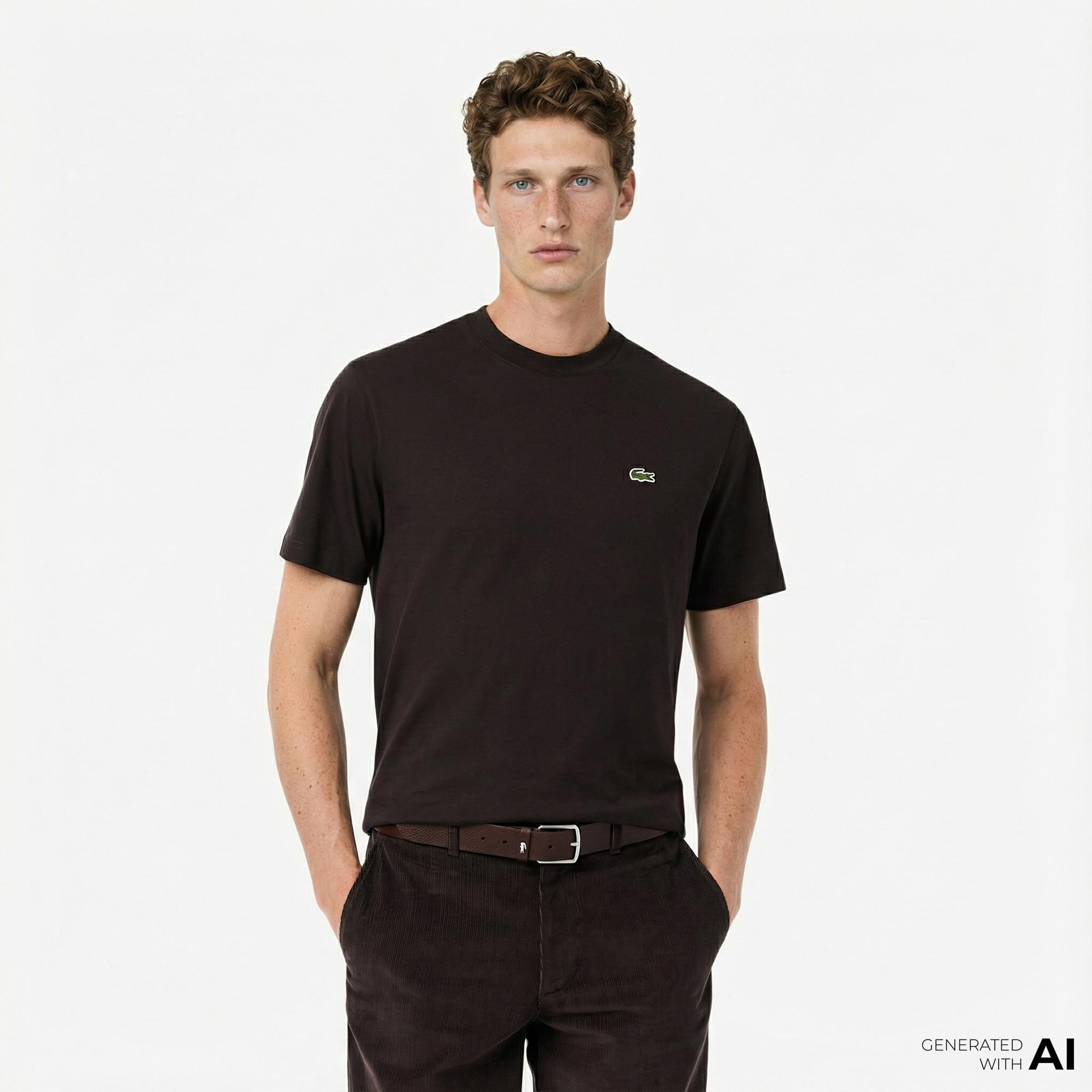 Erkek Classic Fit Bisiklet Yaka Kahverengi T-Shirt