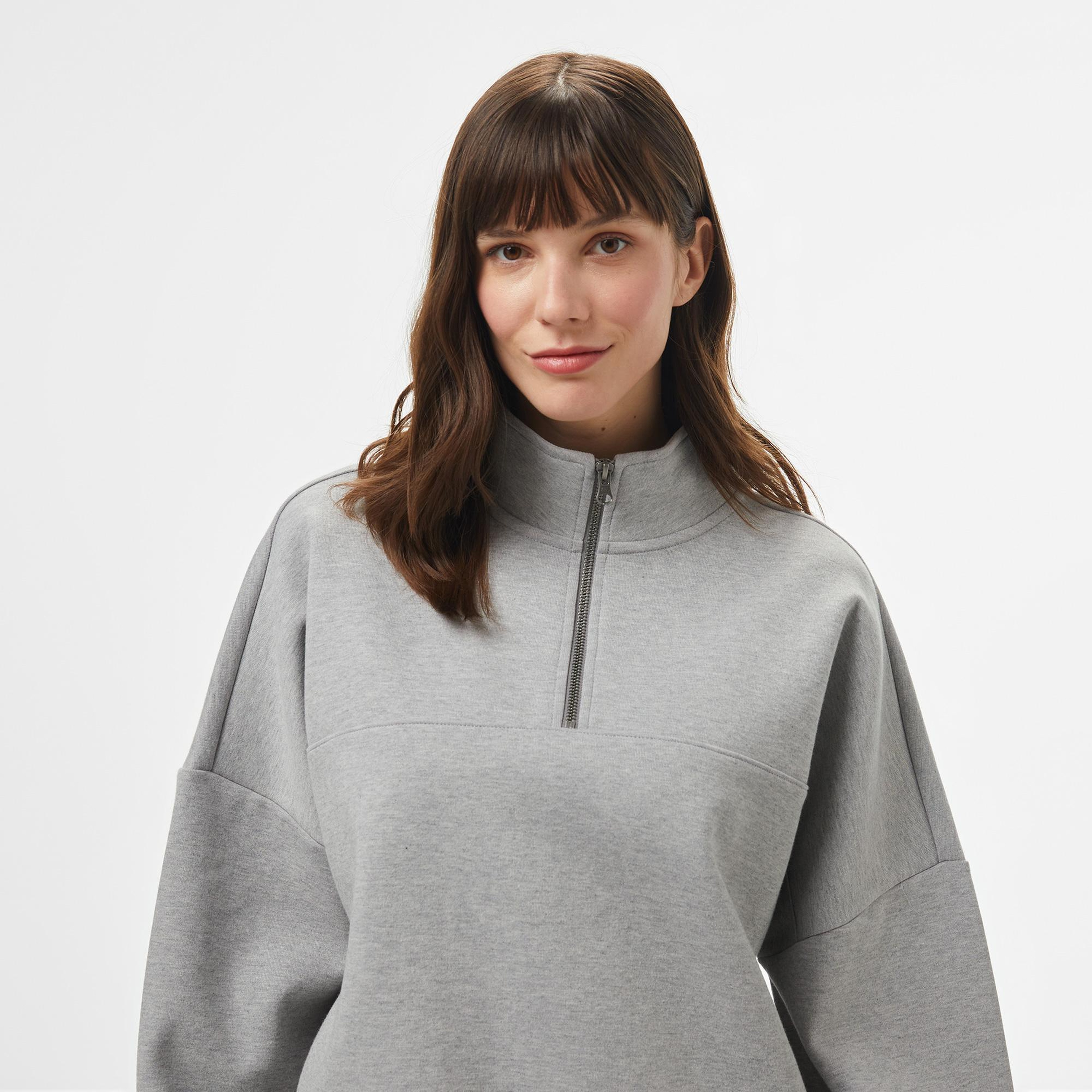 Vans Loose Mock Neck Kadın Gri Sweatshirt