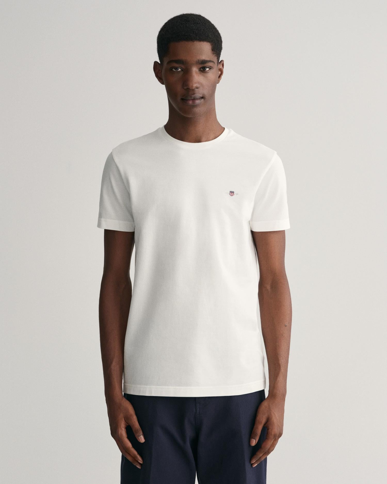 GANT Erkek Beyaz Slim Fit Bisiklet Yaka T-Shirt