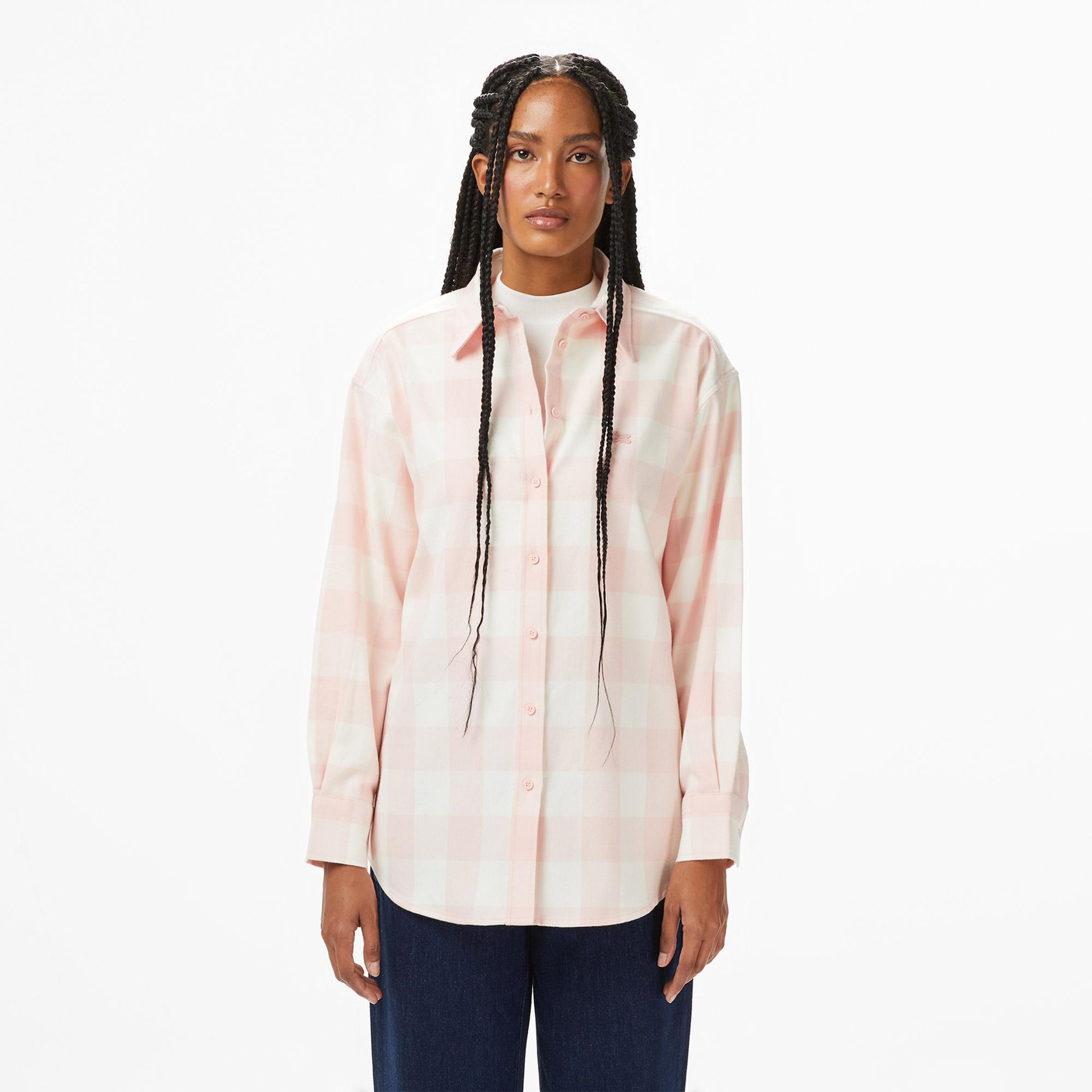Lacoste Kadın Kareli Pembe Gömlek