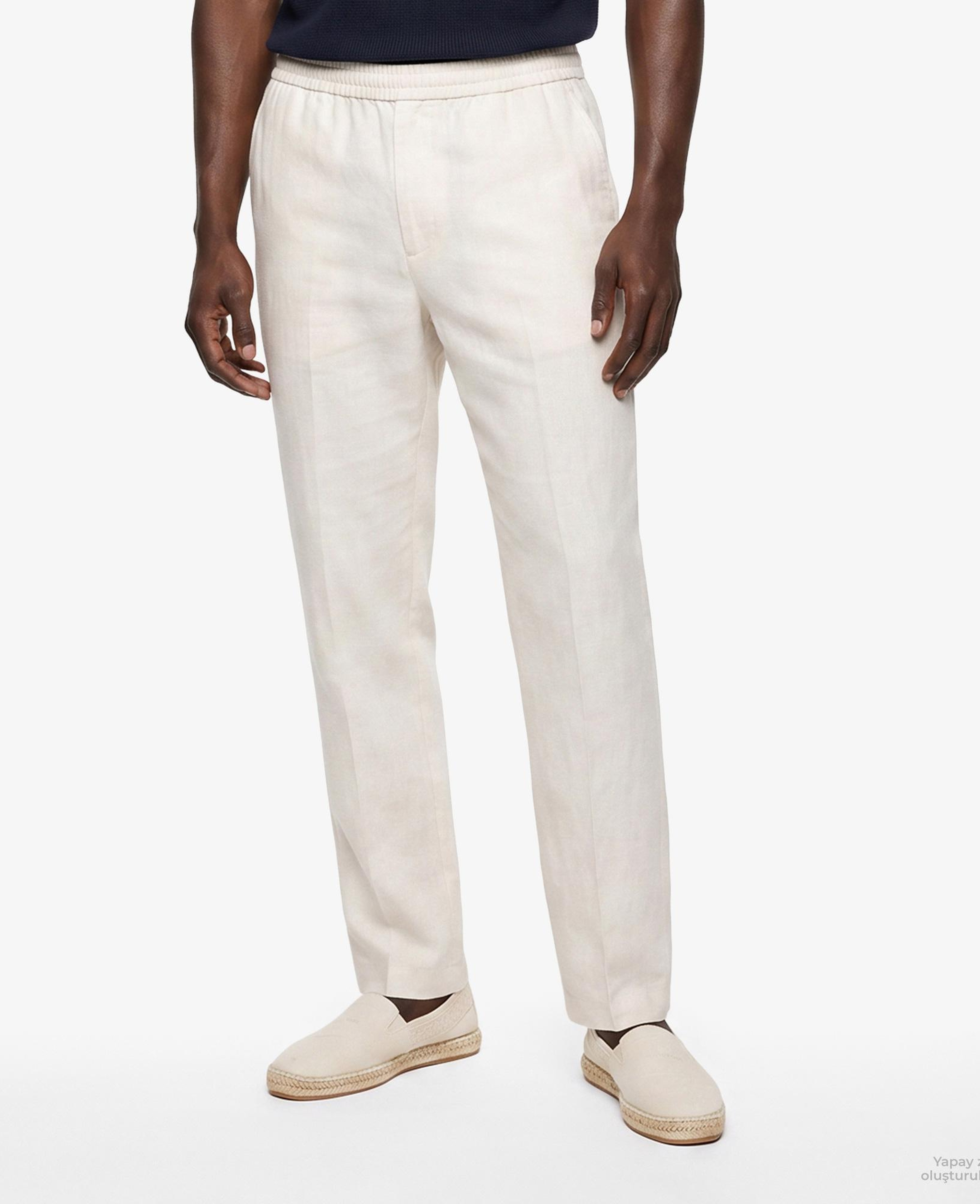 Calvin Klein Straight Pull On Erkek Bej Keten Pantolon