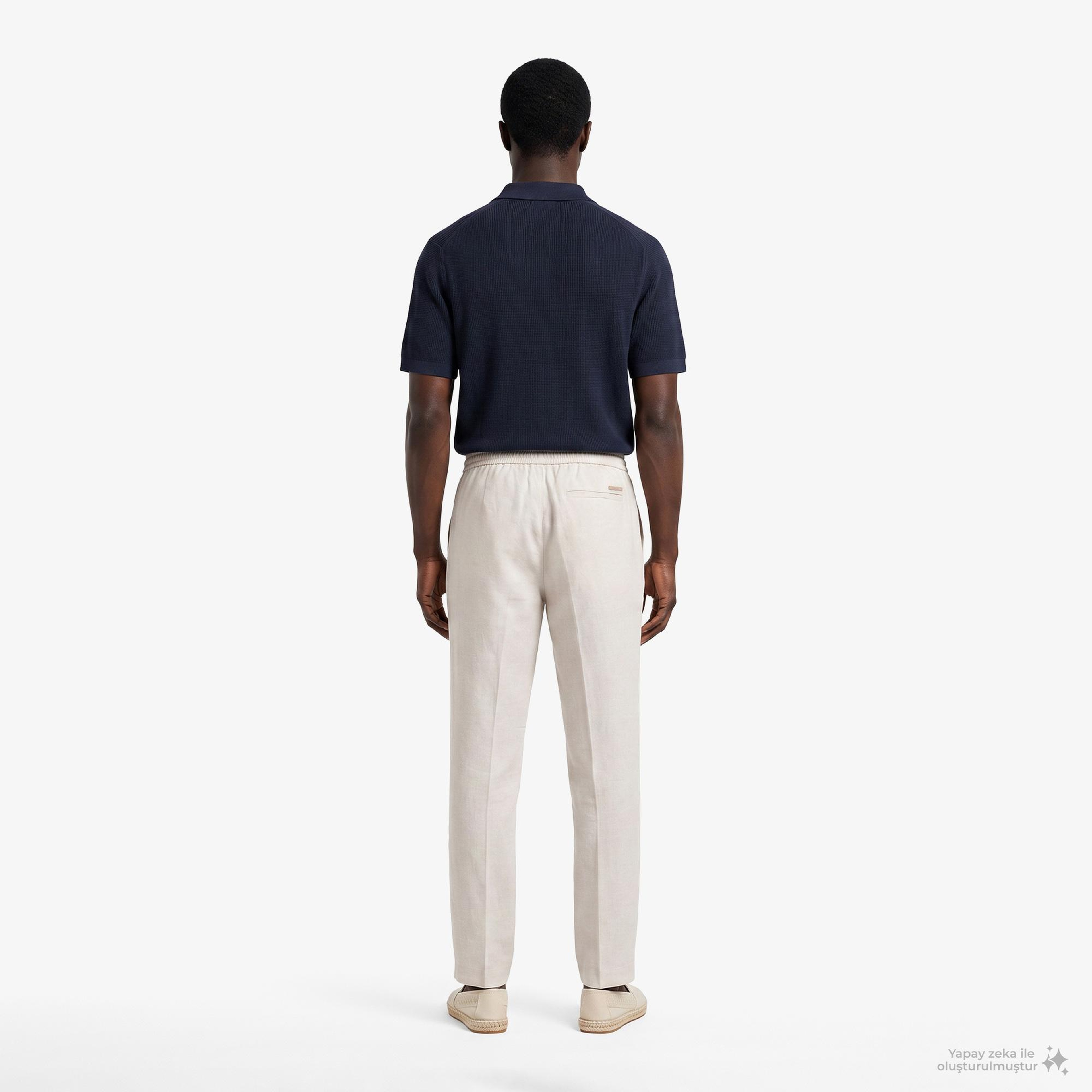 Calvin Klein Straight Pull On Erkek Bej Keten Pantolon
