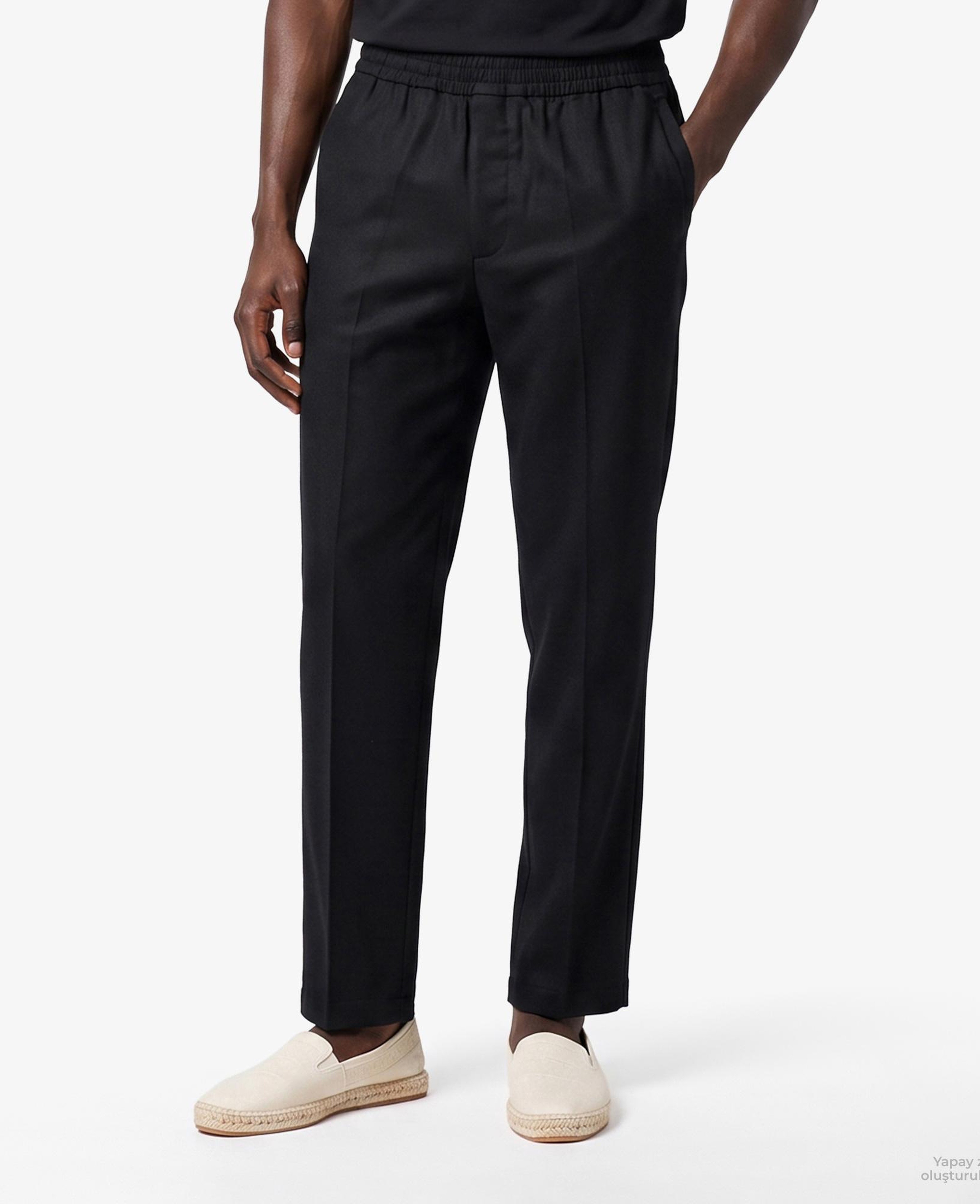 Calvin Klein Straight Pull On Erkek Siyah Keten Pantolon