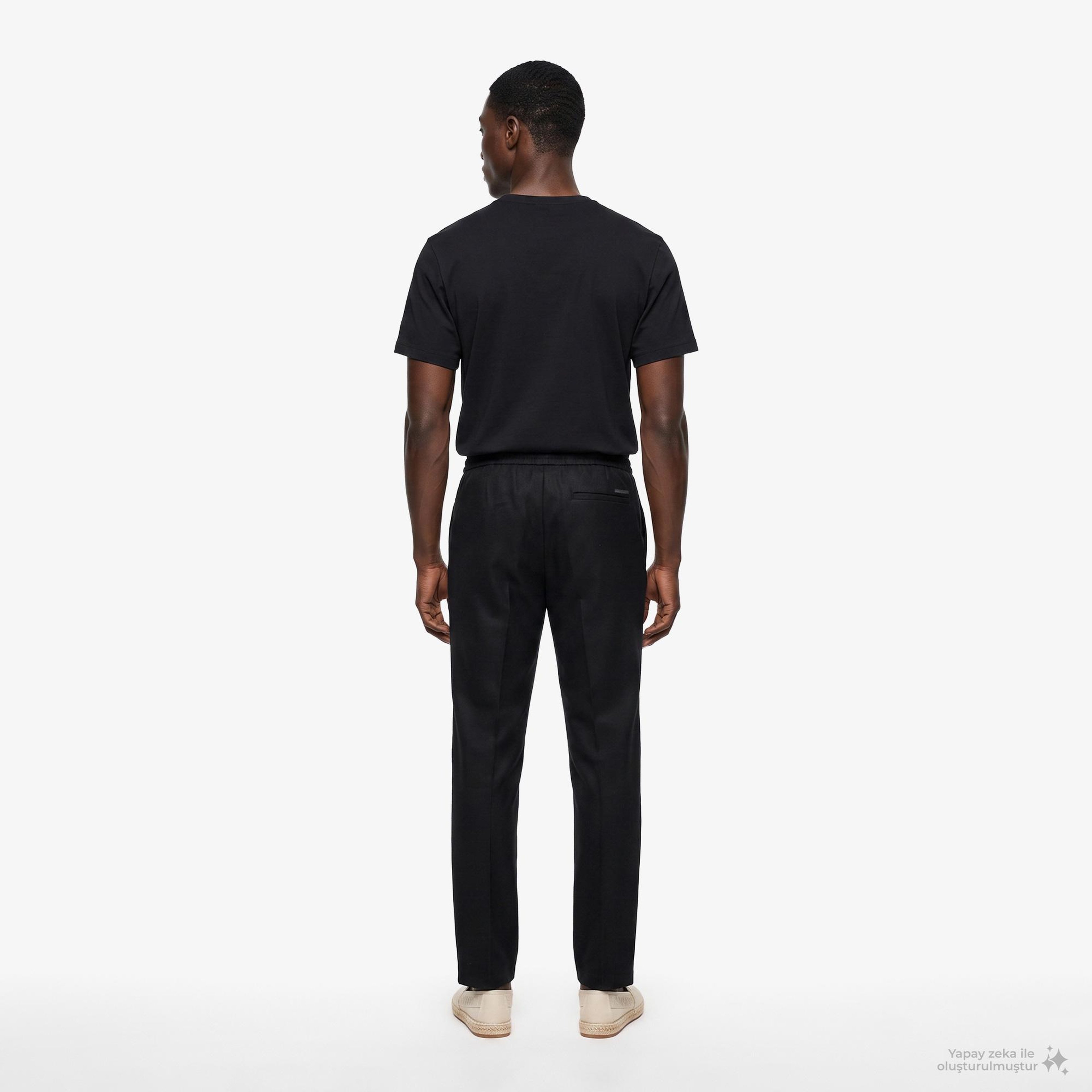 Calvin Klein Straight Pull On Erkek Siyah Keten Pantolon