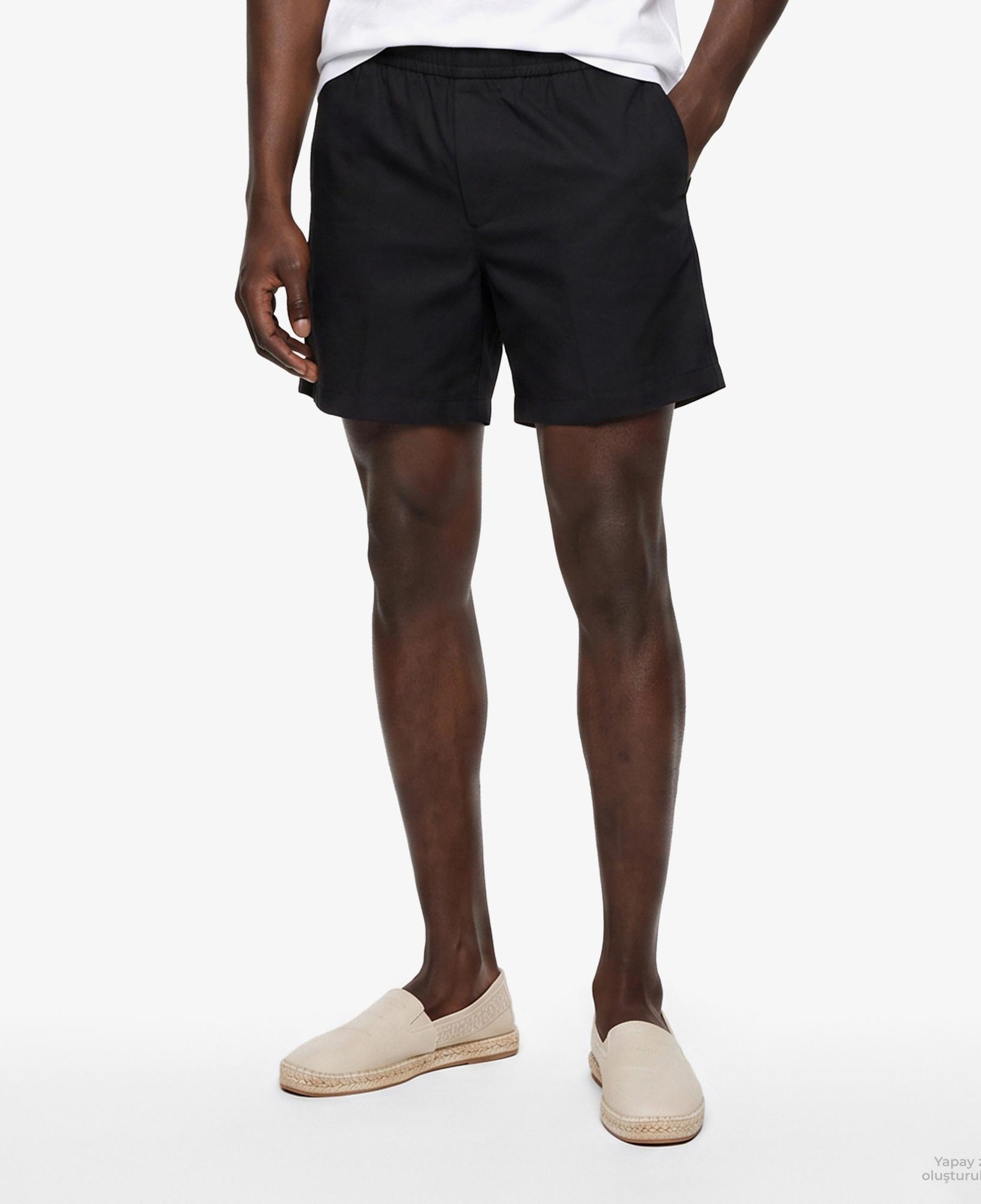 Calvin Klein Straight 7 Pull On Erkek Siyah Keten Şort