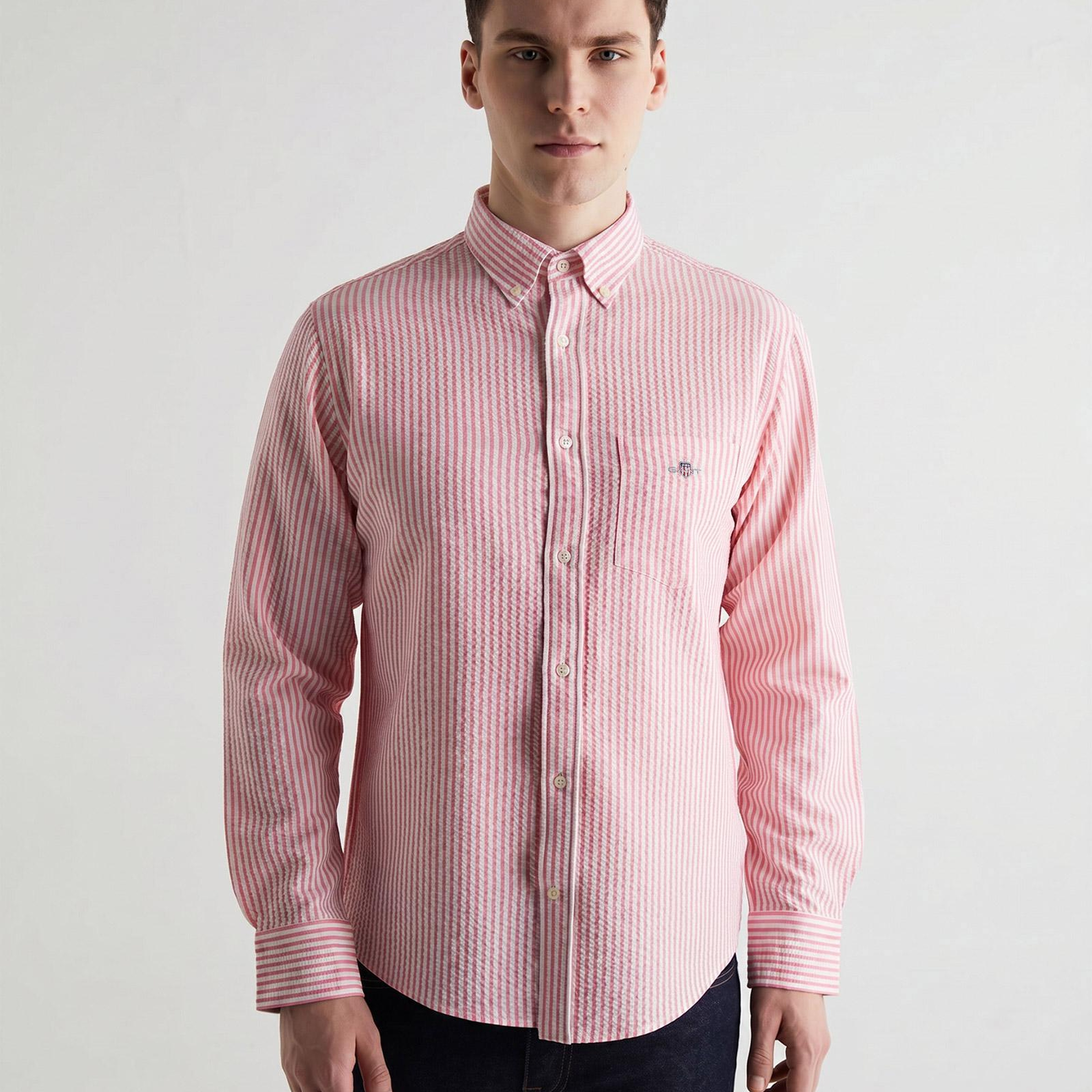 GANT Erkek Pembe Regular Fit Klasik Yaka Çizgili Gömlek