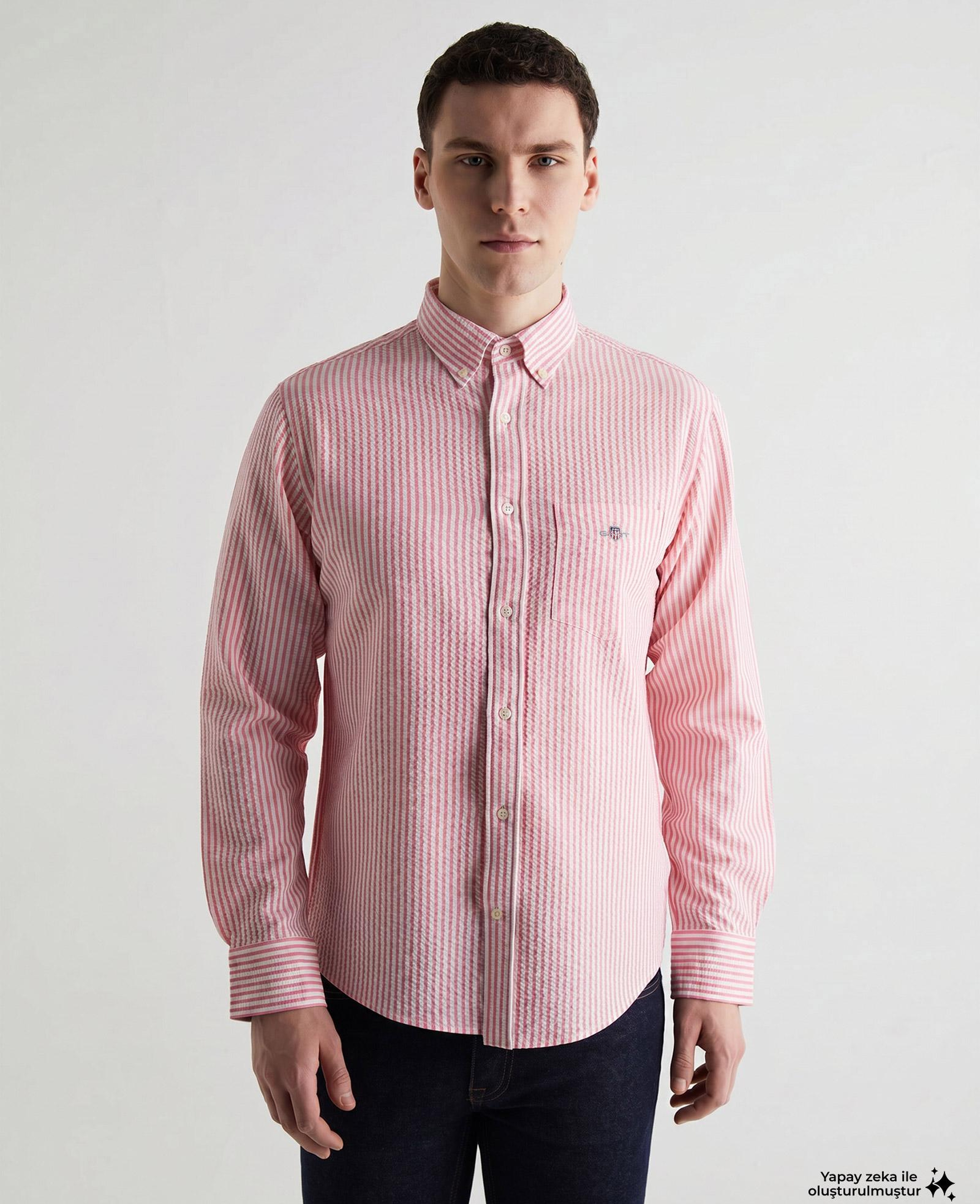 GANT Erkek Pembe Regular Fit Klasik Yaka Çizgili Gömlek