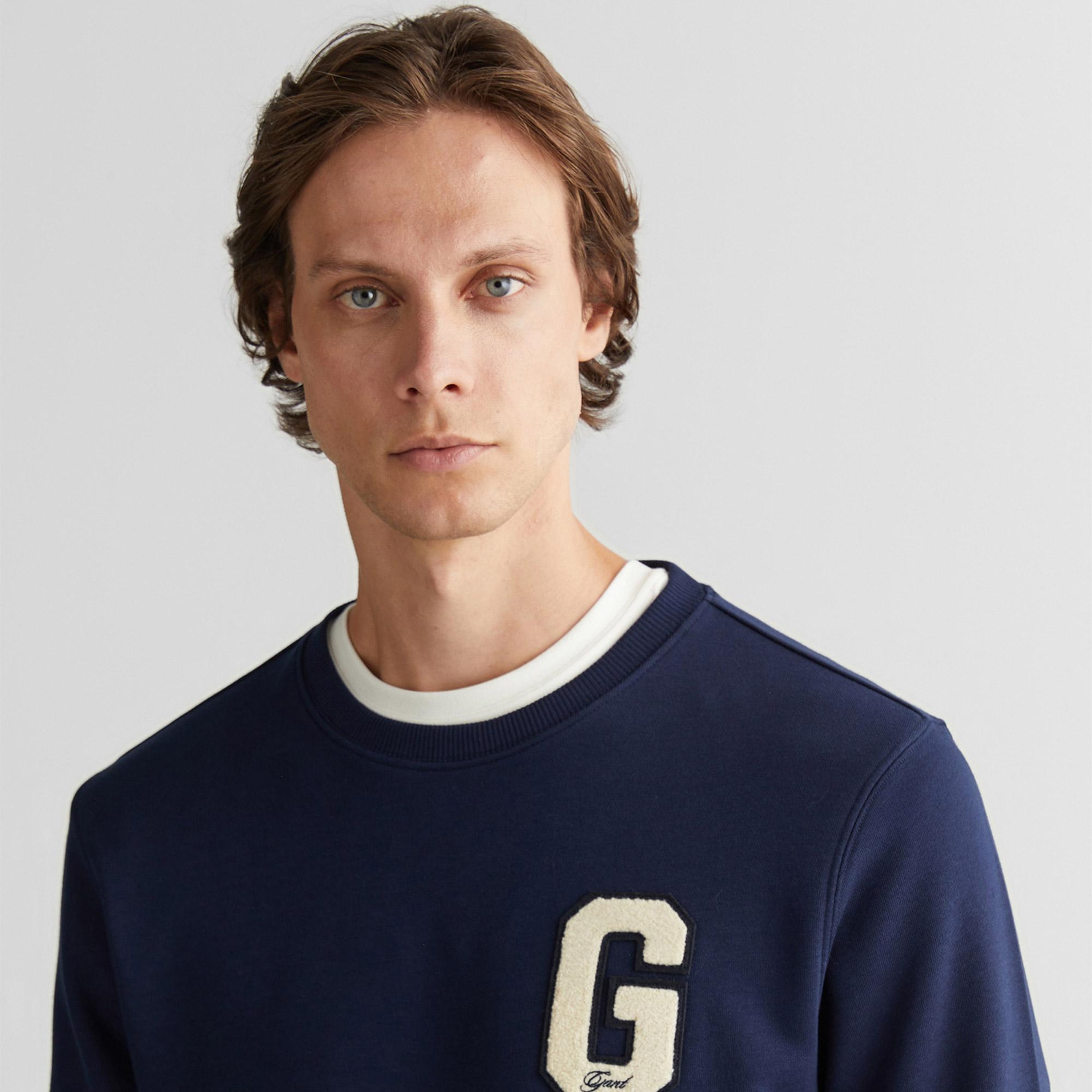 GANT Erkek Lacivert Regular Fit Bisiklet Yaka Logolu Sweatshirt