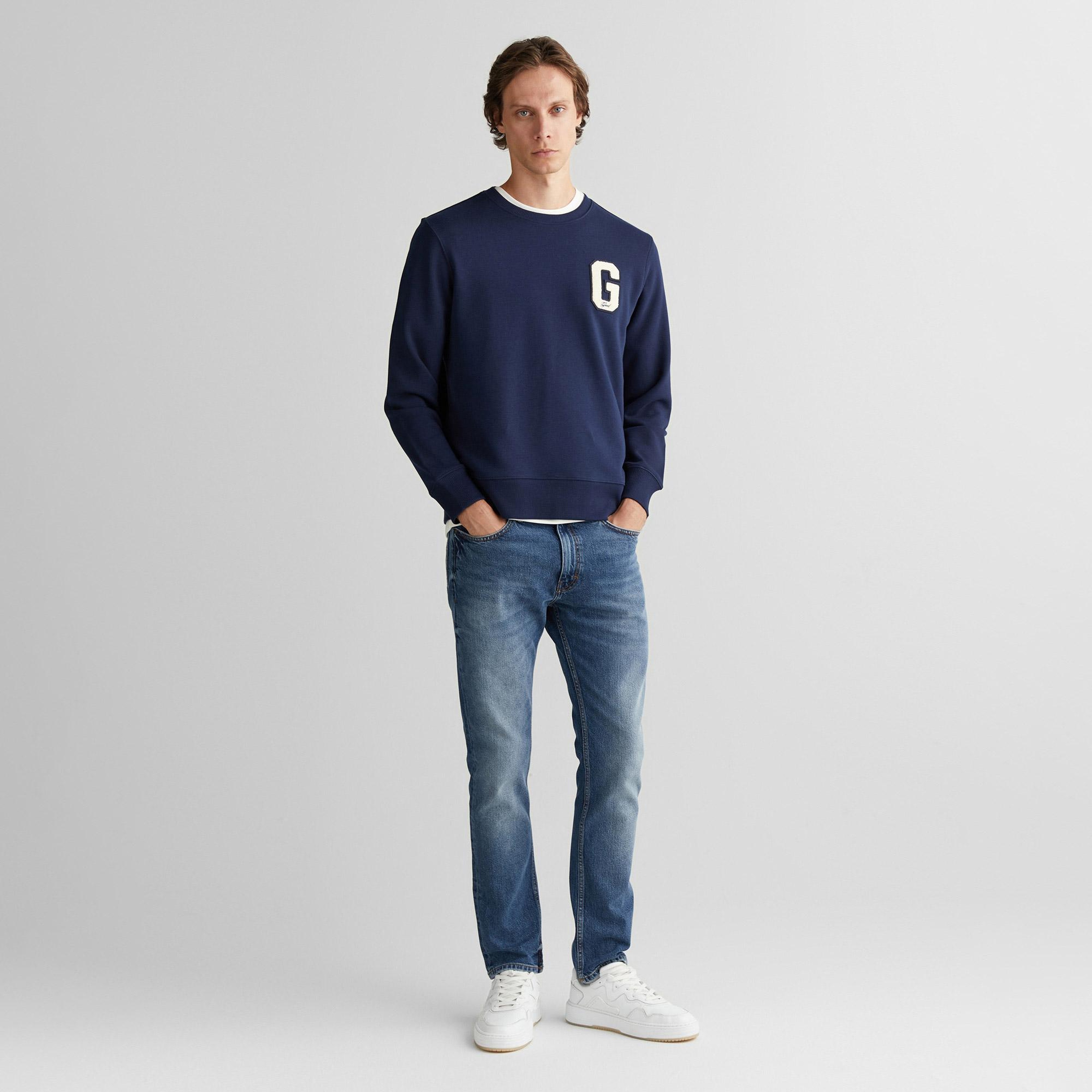 GANT Erkek Lacivert Regular Fit Bisiklet Yaka Logolu Sweatshirt